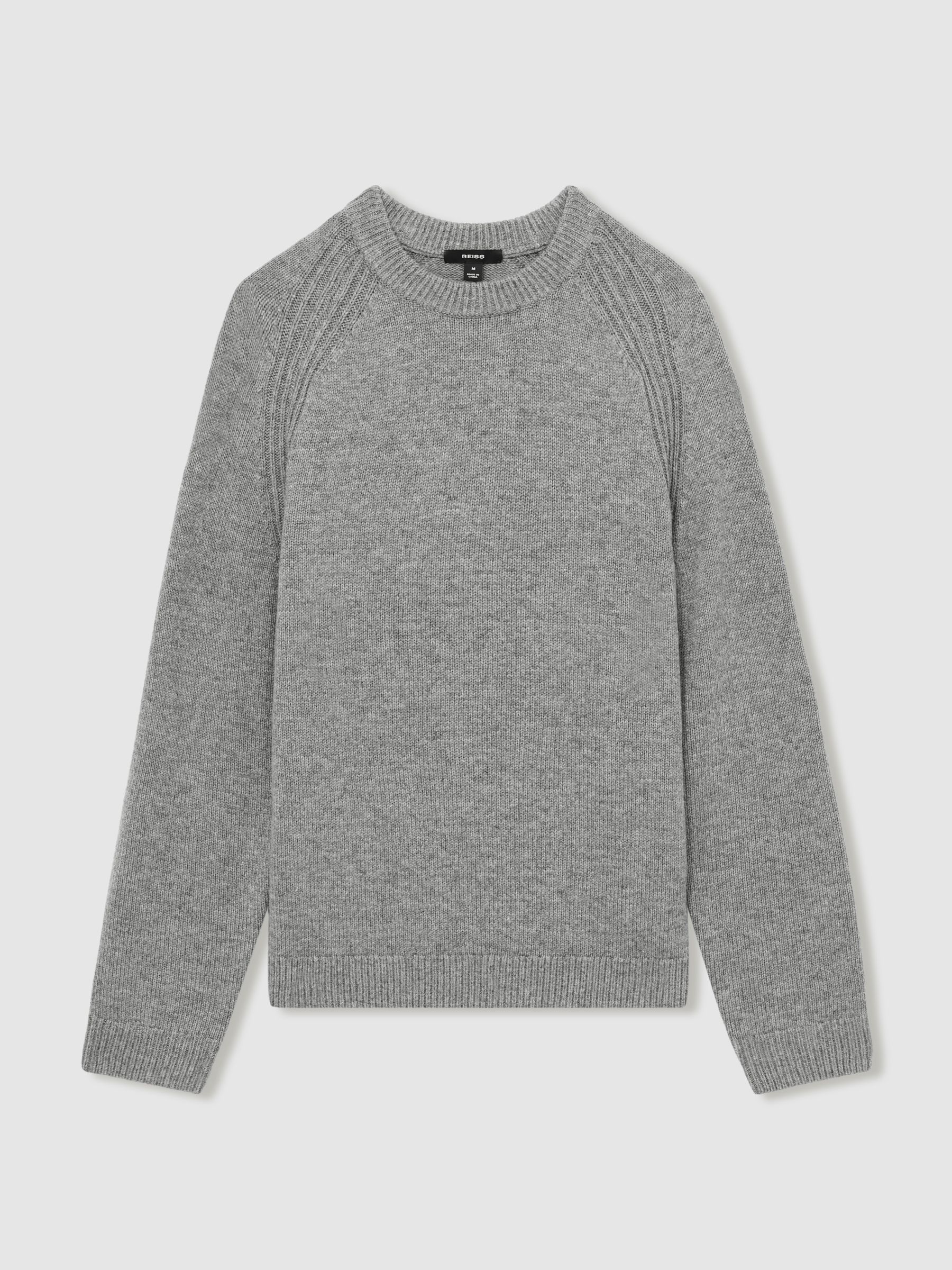 Wool Blend Ridge Seam Jumper in Mid Grey Melange