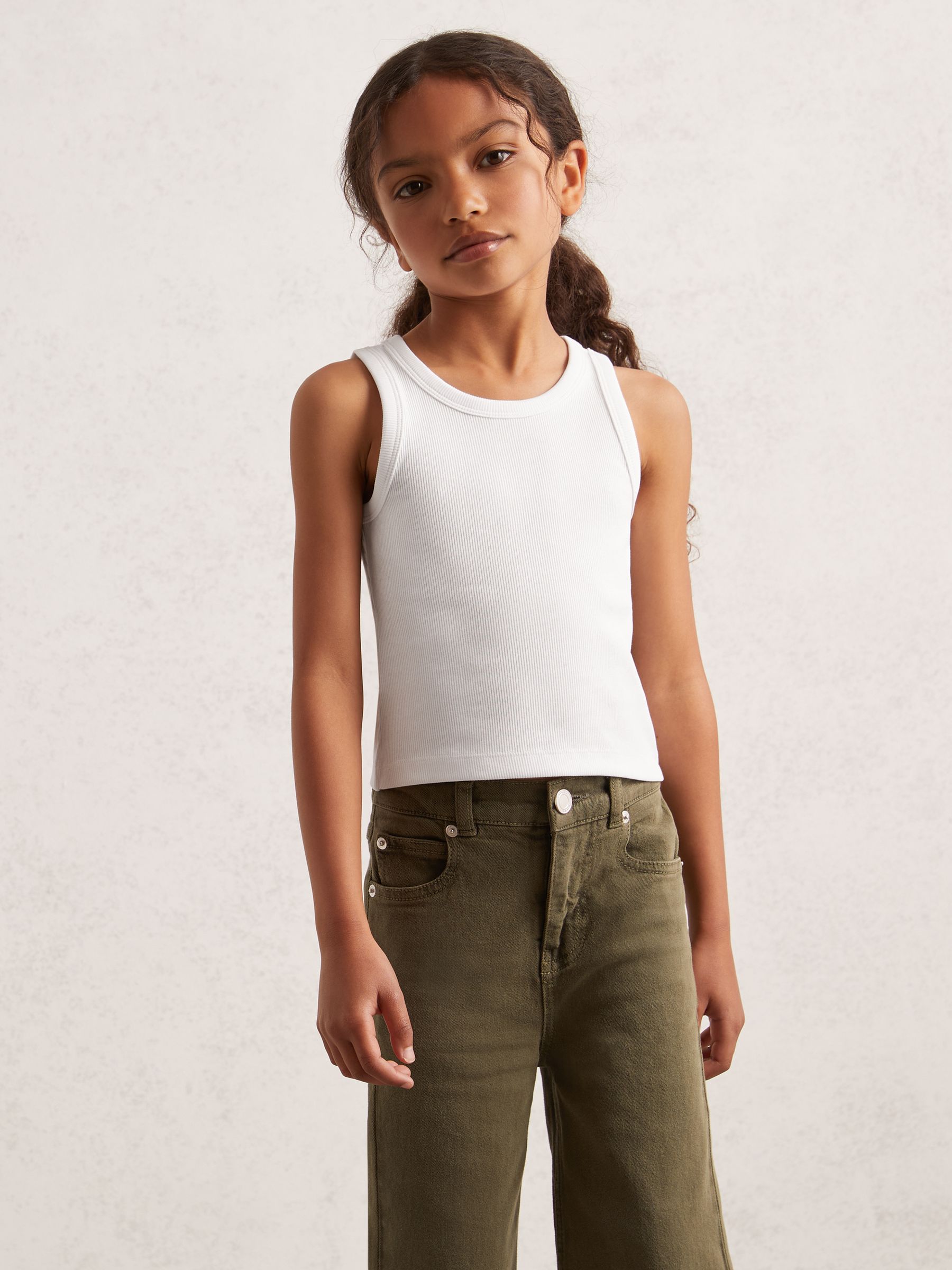 13-14 yrs Stretch-Cotton Ribbed Vest in Ivory