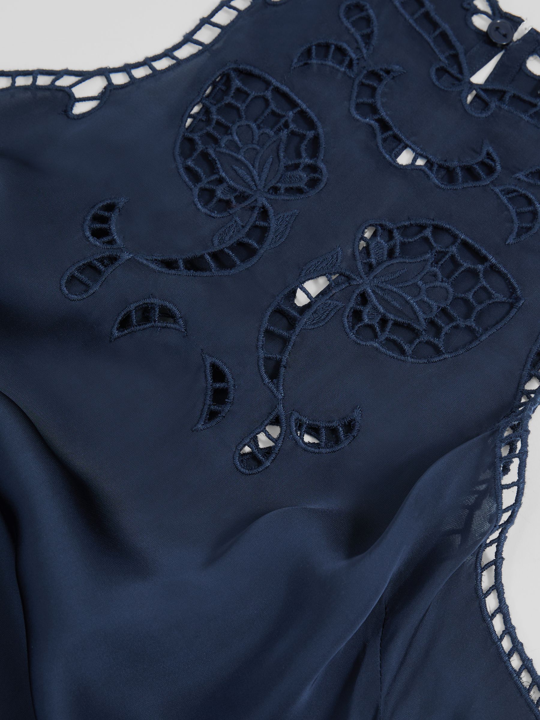 Satin Cut-Out Slip Dress in Navy
