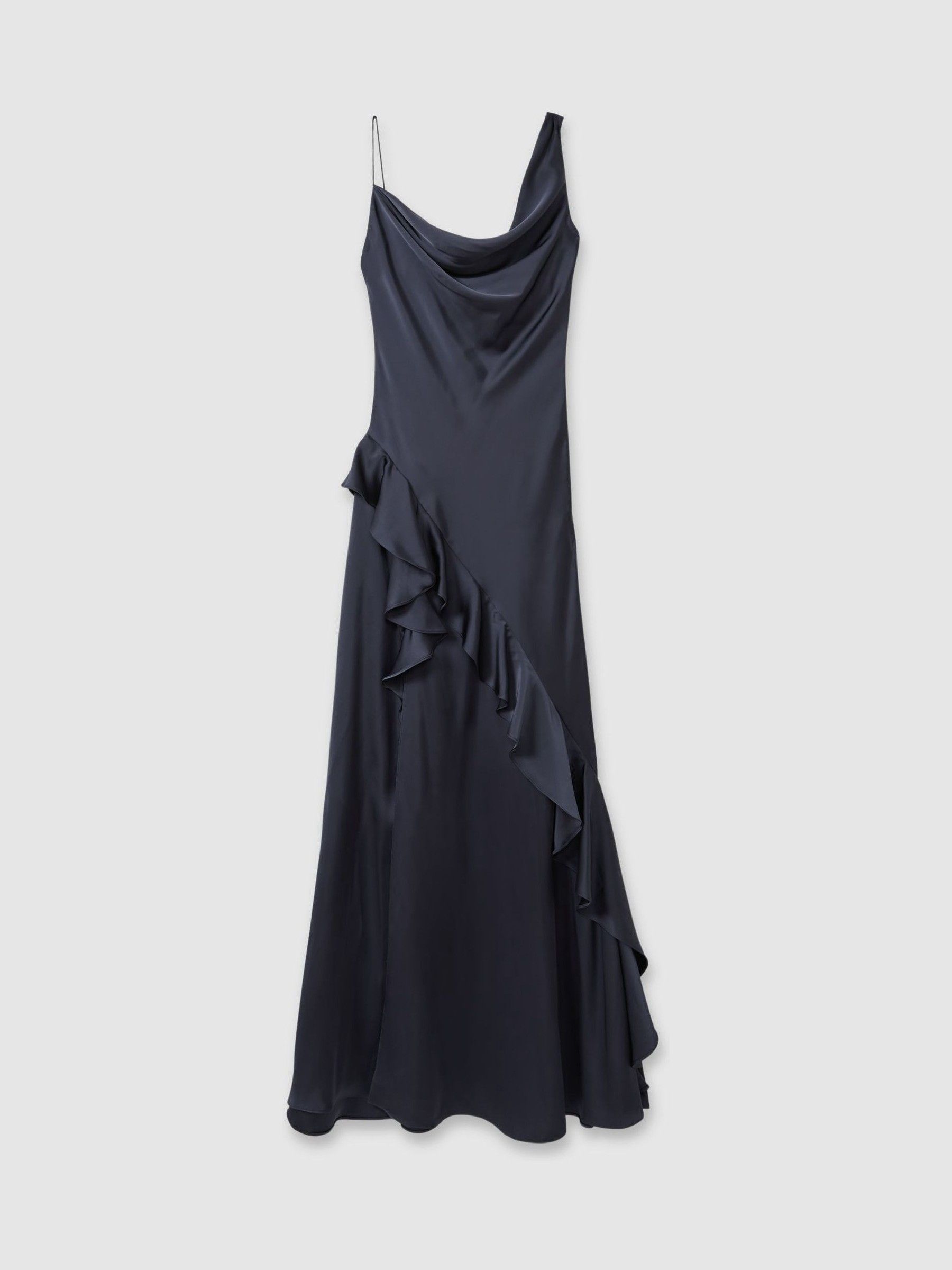 Amur Charmeuse Cowl Neck Maxi Dress in Dark Grey