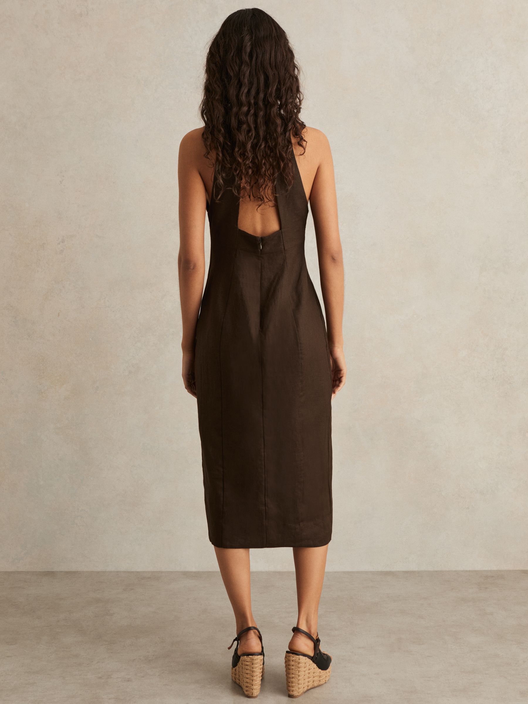 Lattice-Front Midi Dress in Chocolate Brown