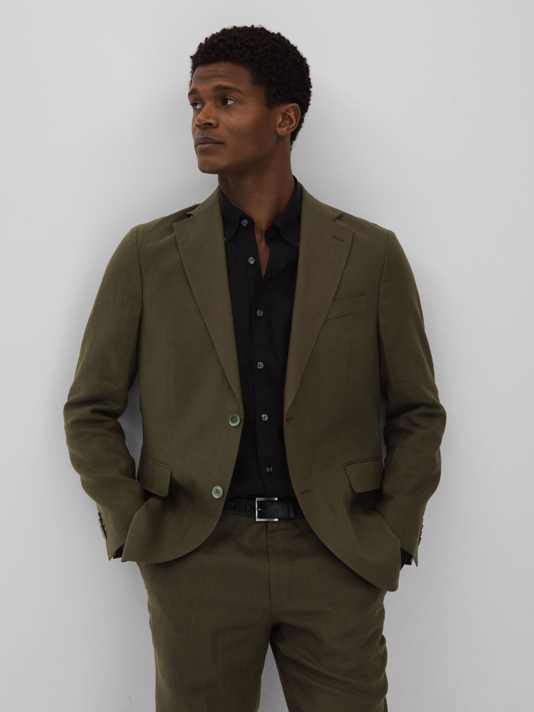 Oscar Jacobson Linen Double Breasted Blazer in Green