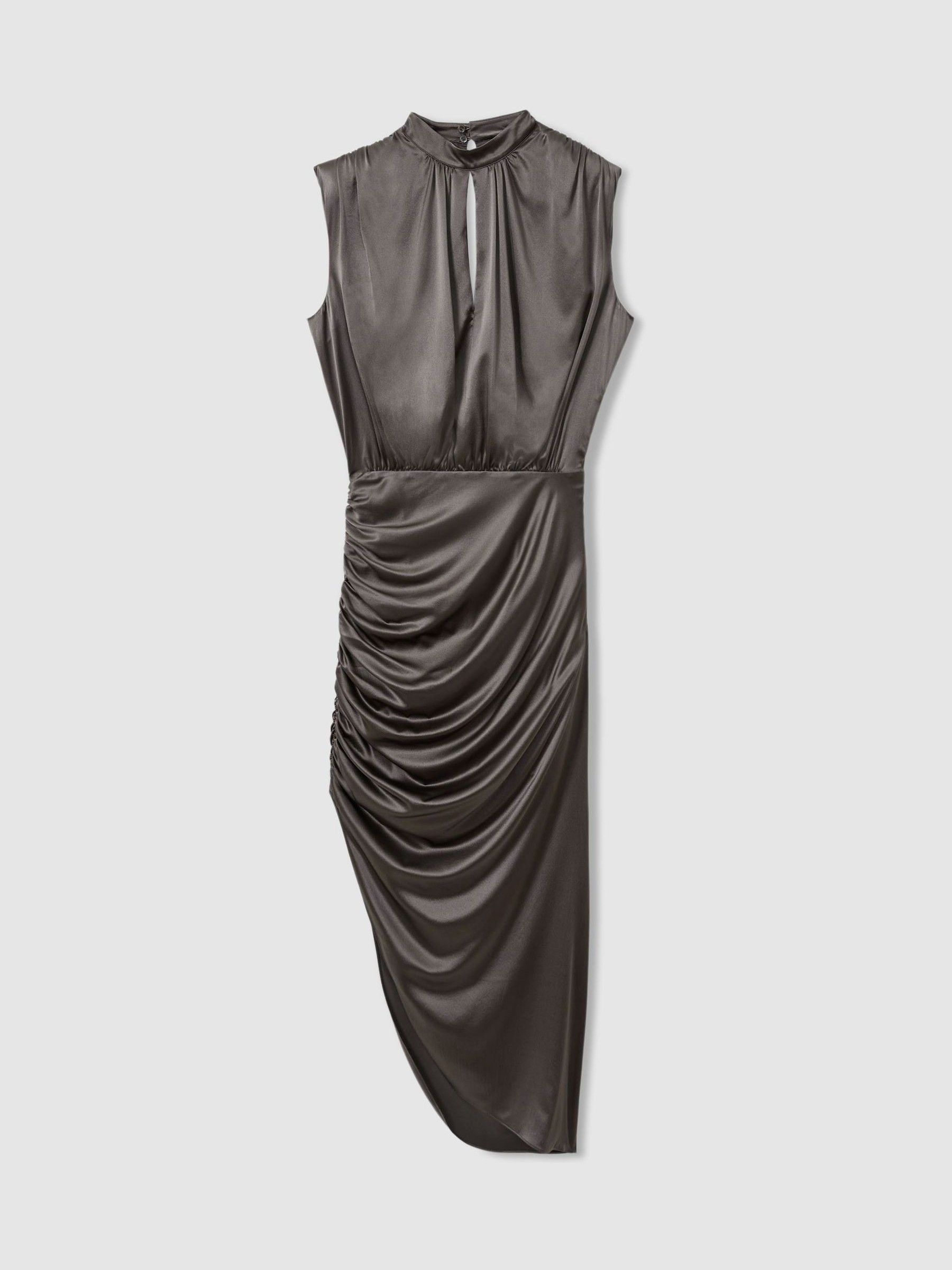 Atelier Ruched Silk-Blend Satin Dress in Silver