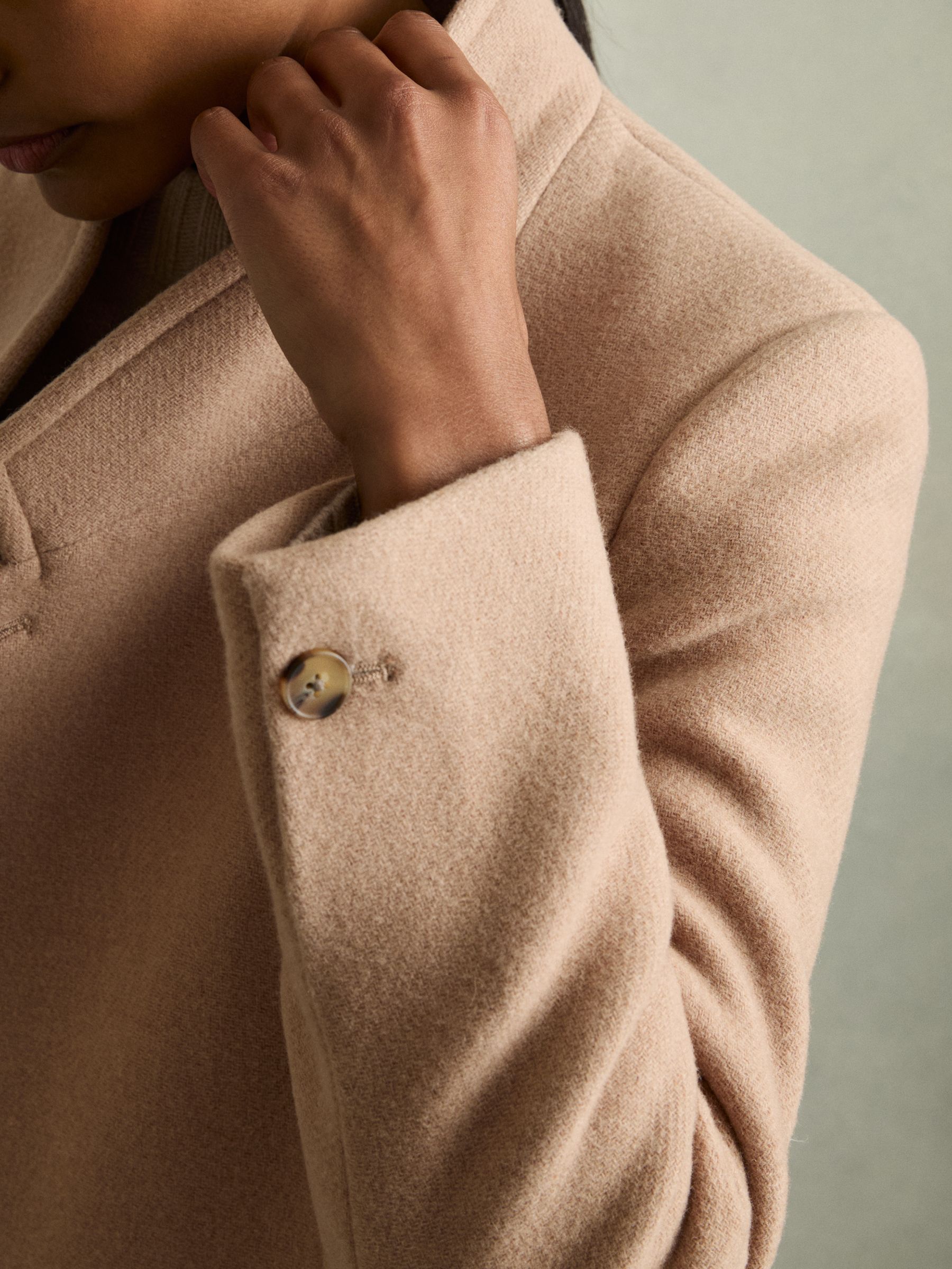 Petite Wool Blend Longline Double Breasted Coat in Light Camel