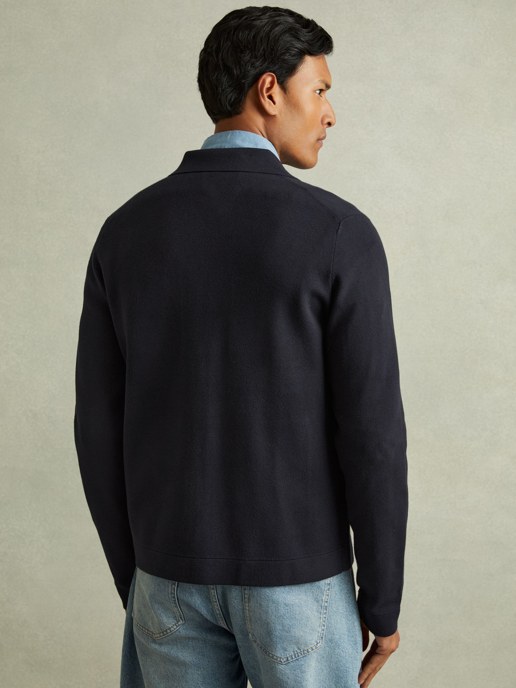 Knitted Zip-Through Jacket in Navy