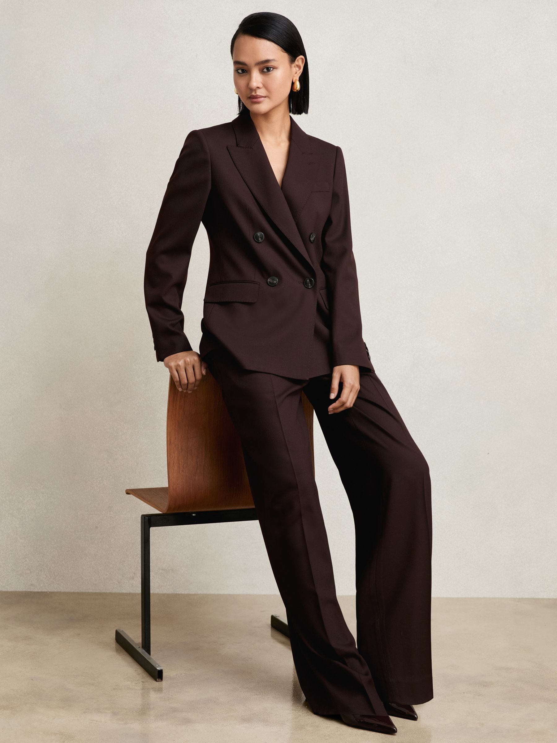 Petite Wool-Blend Double-Breasted Suit Blazer in Aubergine