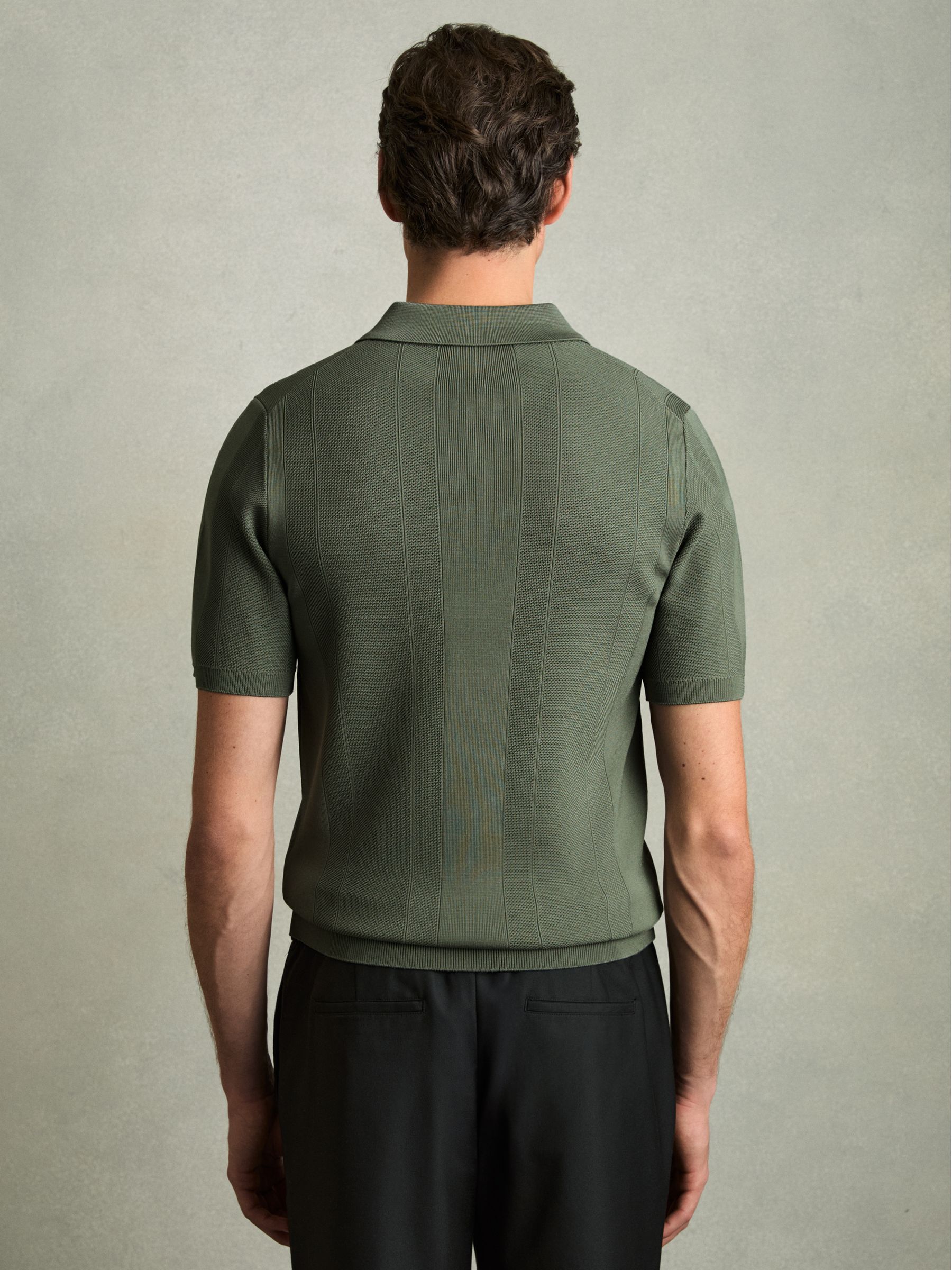 Half-Zip Textured-Knit Polo Shirt in Herb Green