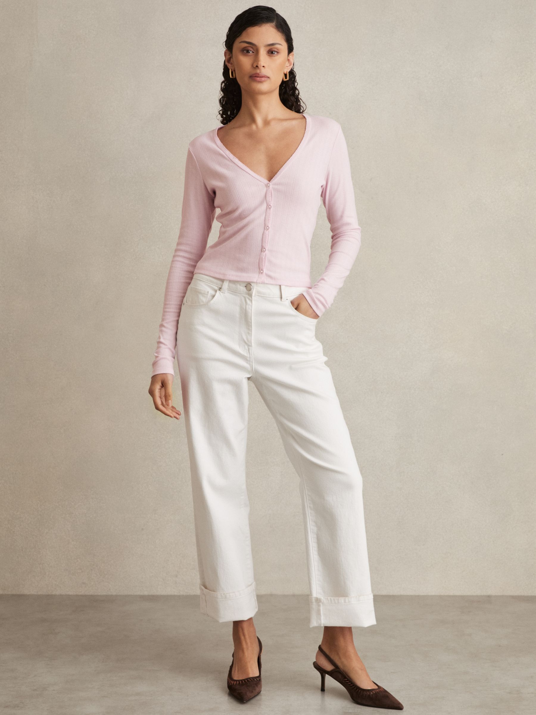 Good American Pointelle Cardigan in Pink