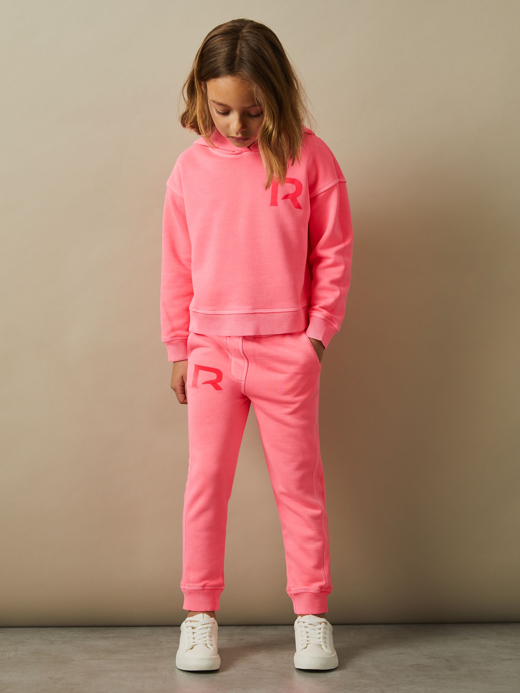 9-13 yrs Oversized Logo Cotton Blend Drawstring Joggers in Bright Pink