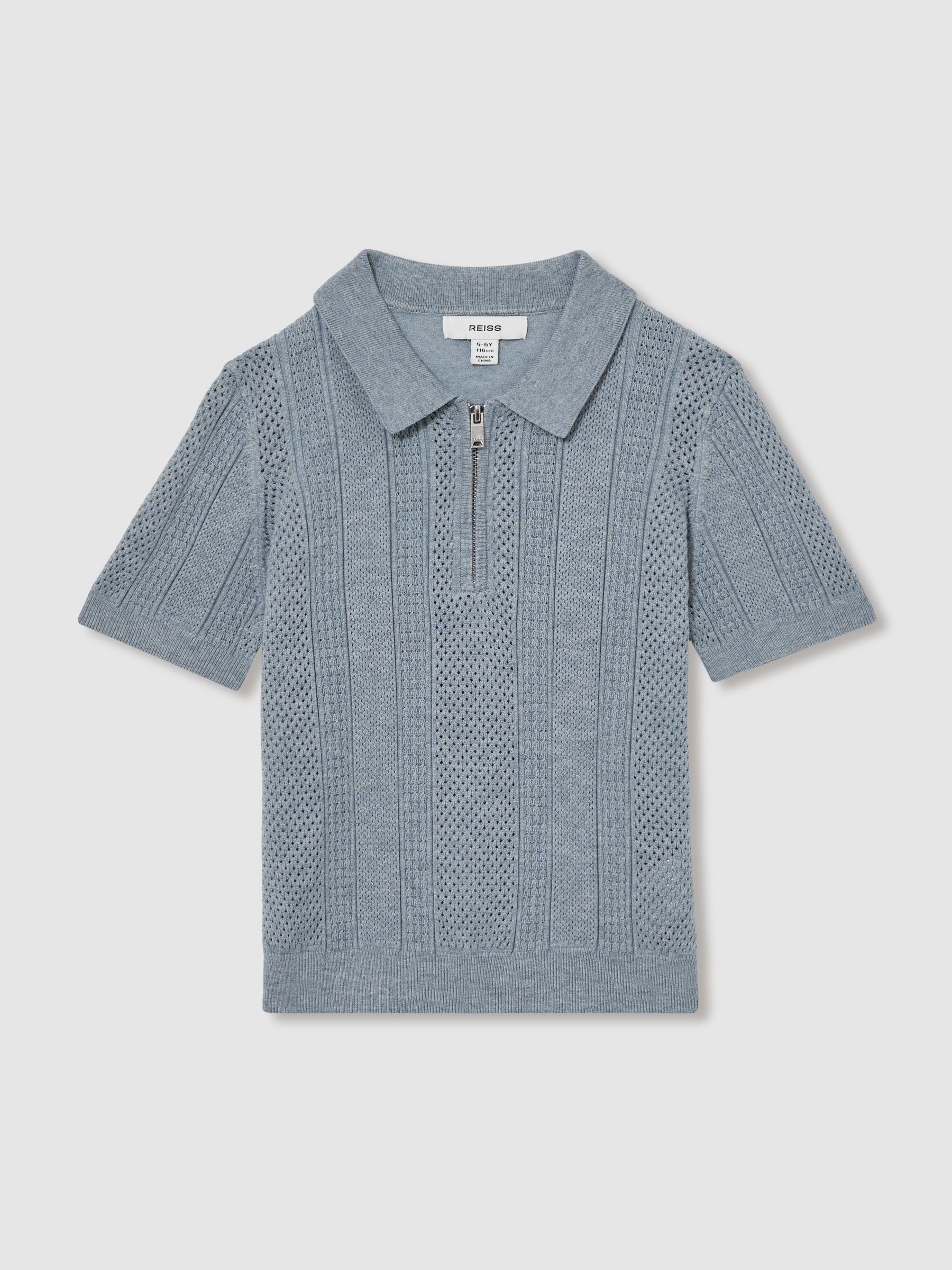 3-9 yrs Textured-Knit Half-Zip Polo Shirt in Airforce Blue