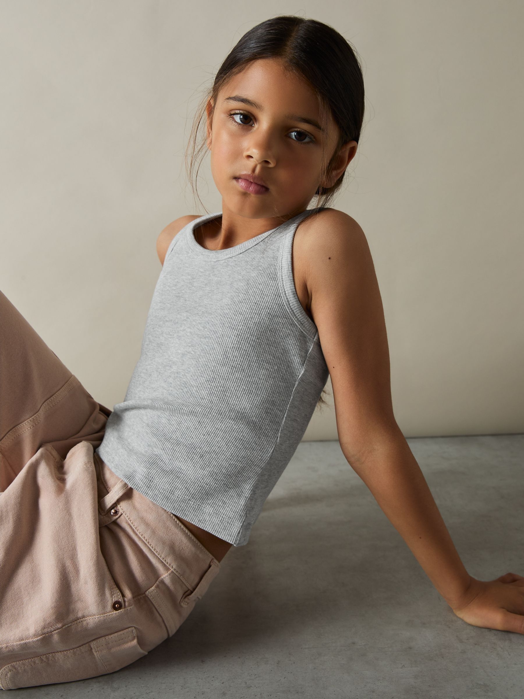 13-14 yrs Cotton Blend Ribbed Vest in Grey