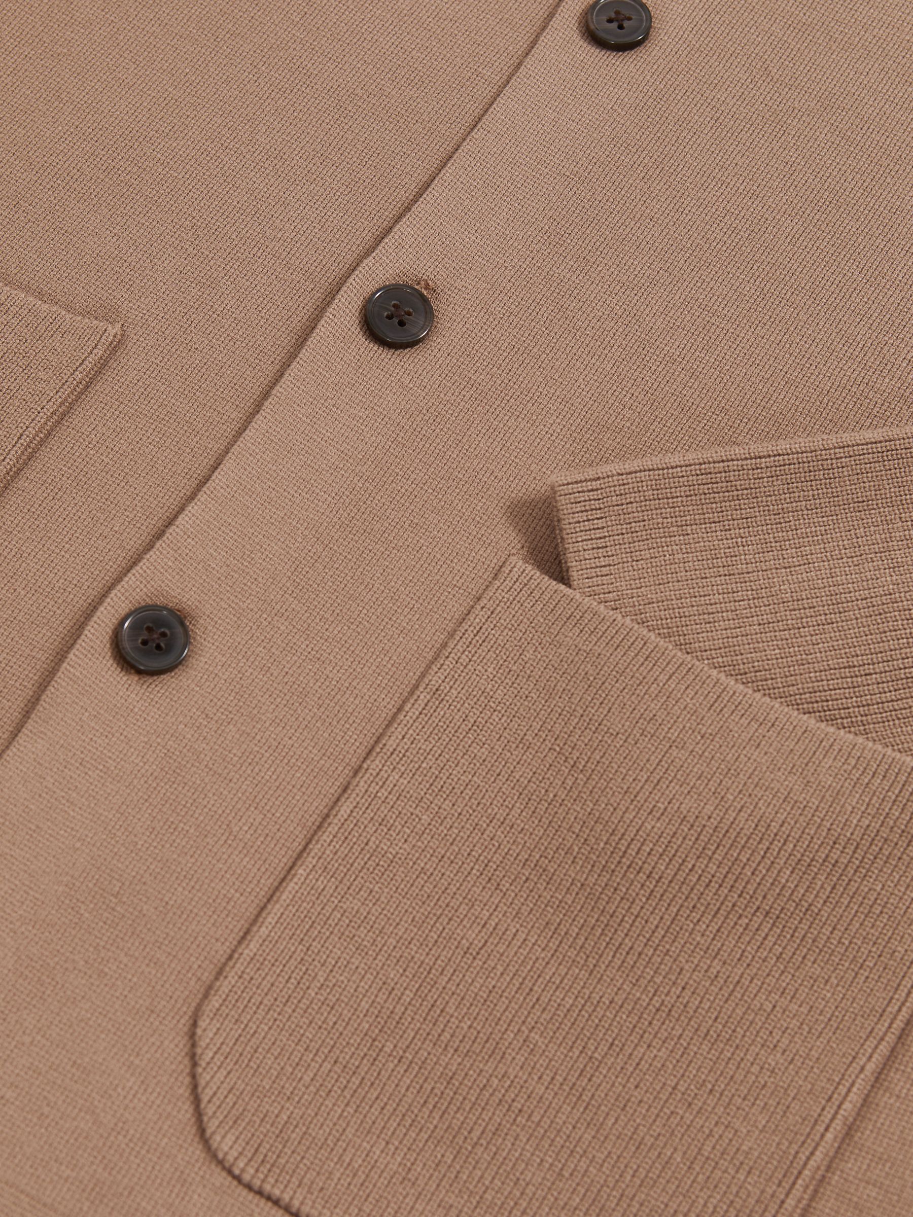 Button-Through Ribbed-Sleeve Shirt in Camel Brown