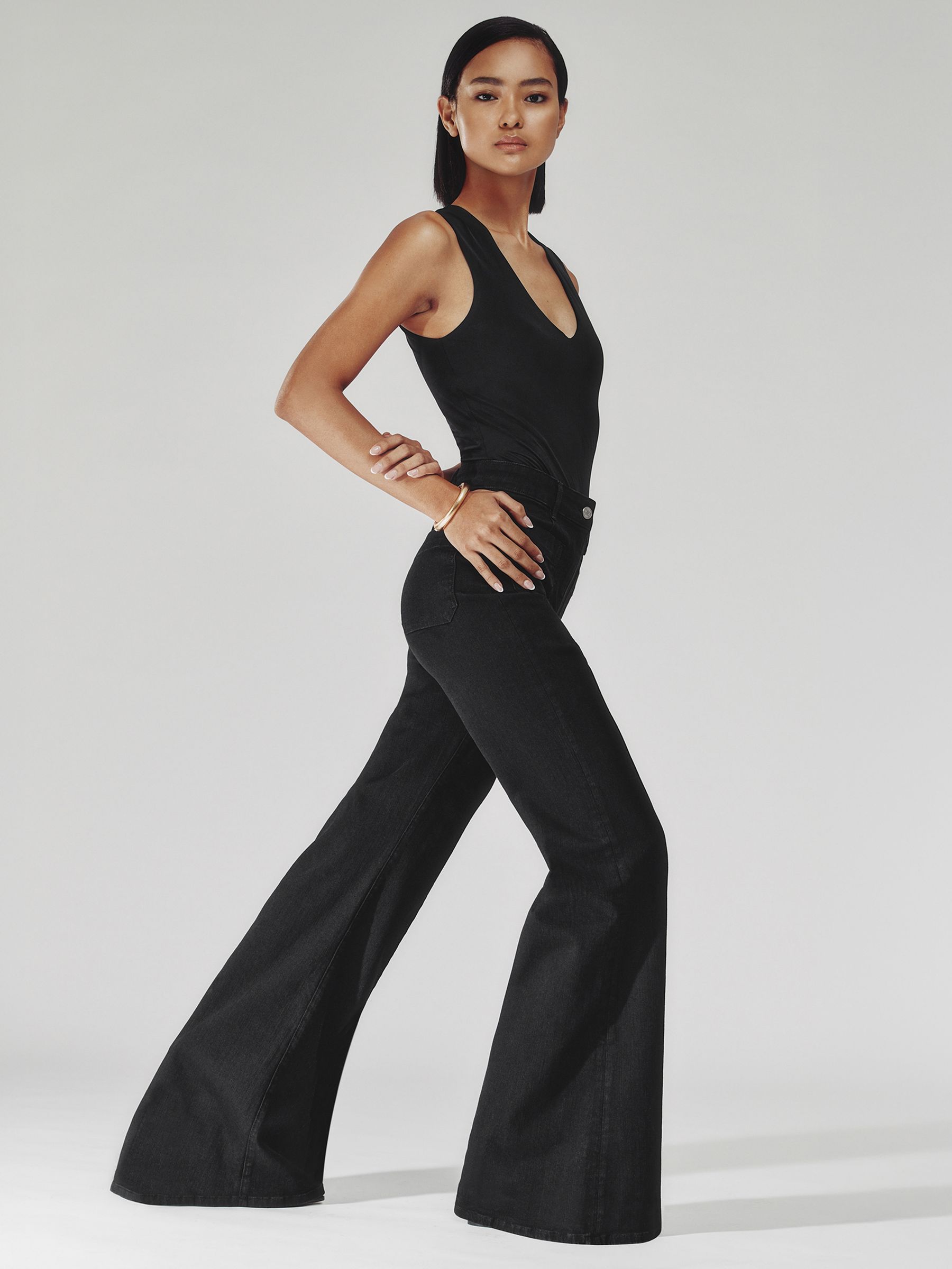 Patch-Pocket Flared Jeans in Black