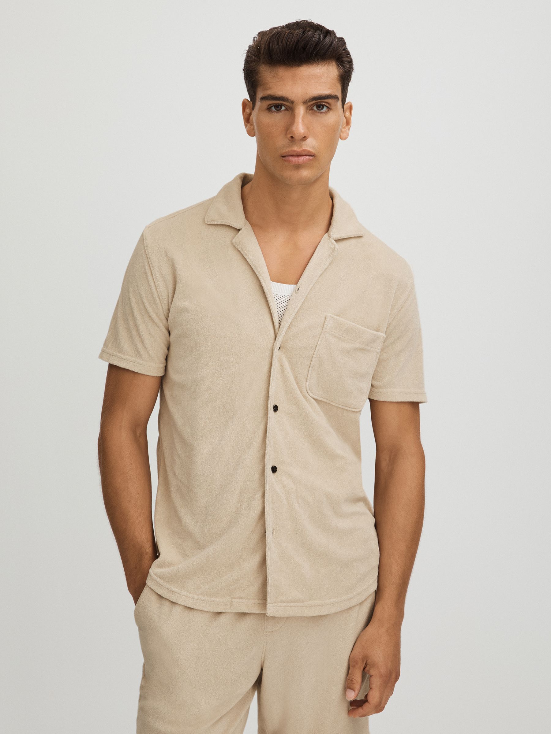 Paige Terry Cuban Collar Shirt in Natural