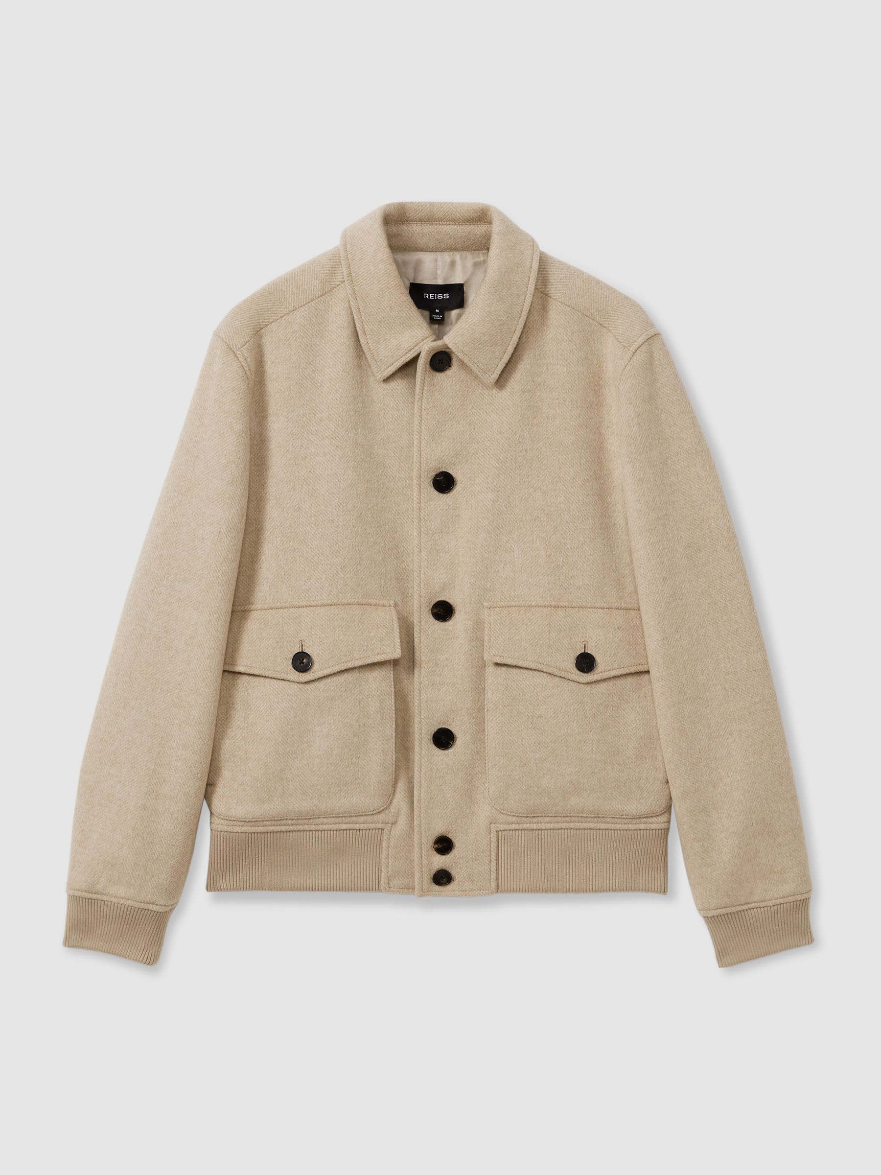 Bak Oatmeal Herringbone Wool Blend Herringbone Jacket