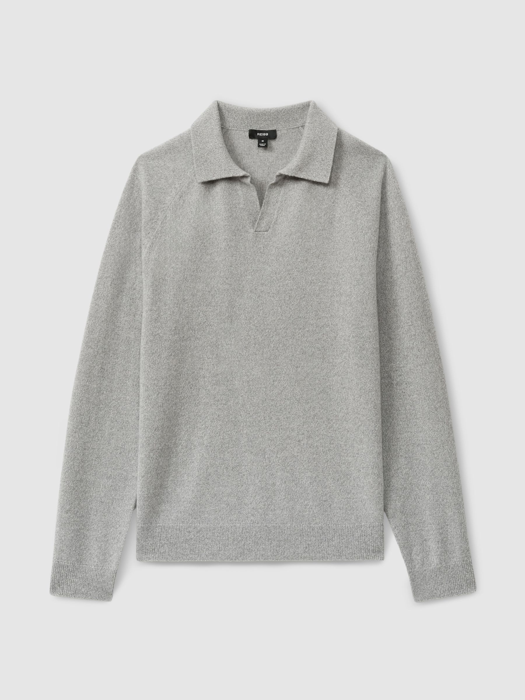 Wool-Cashmere Open-Collar Polo Shirt in Soft Grey Melange