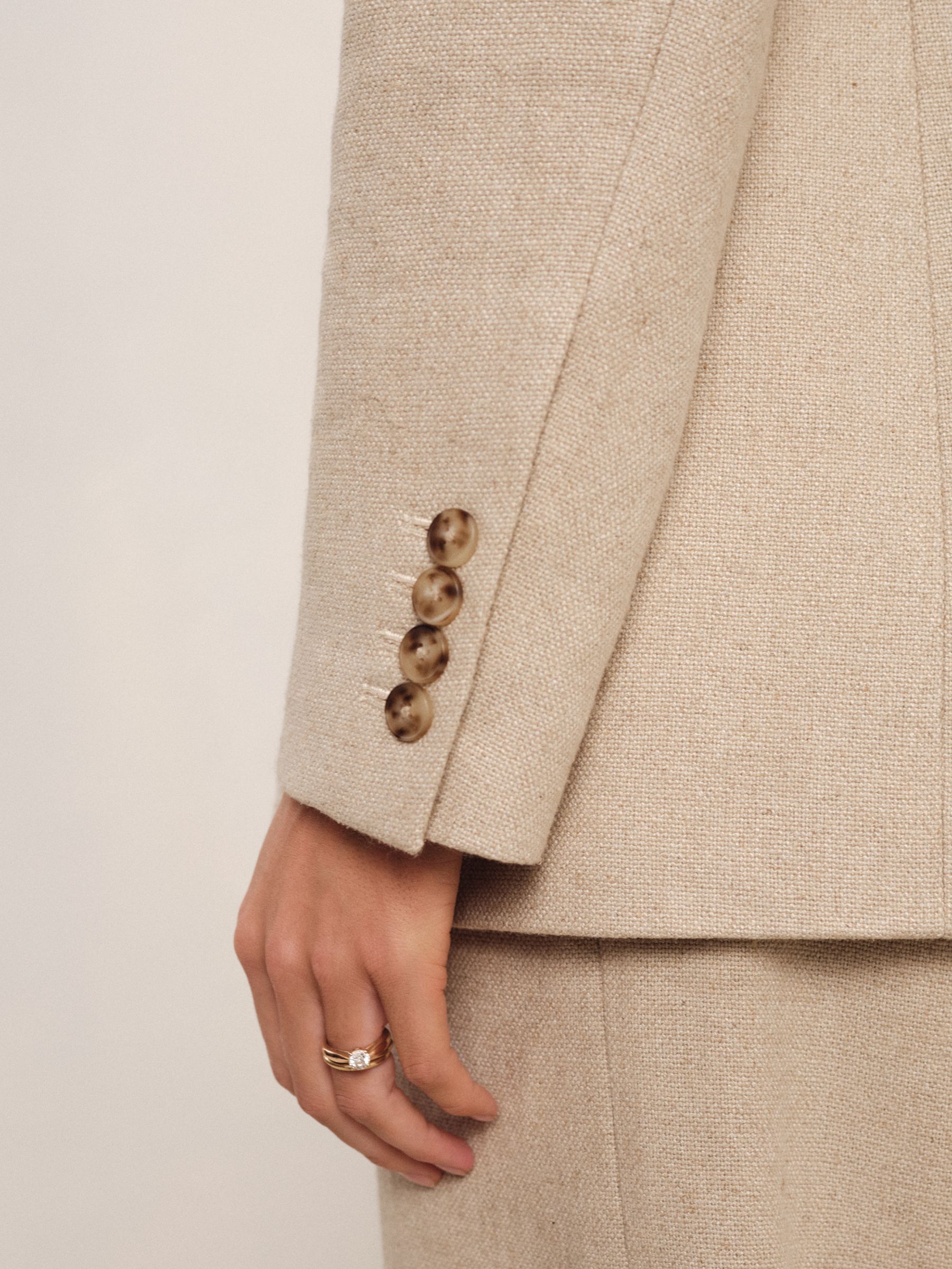 Linen-Blend Double-Breasted Suit Jacket in Neutral