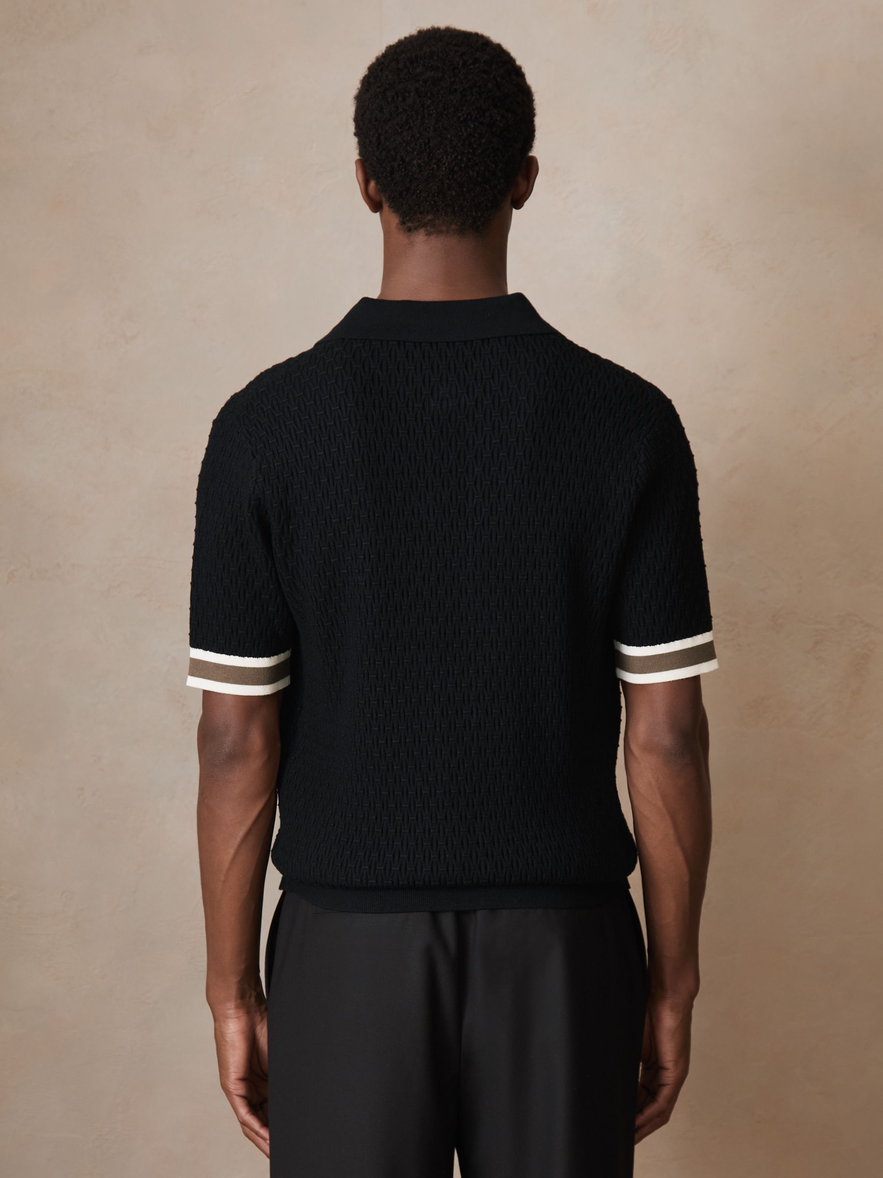 Reiss | Ché Textured Cuff-Trim Shirt in Black