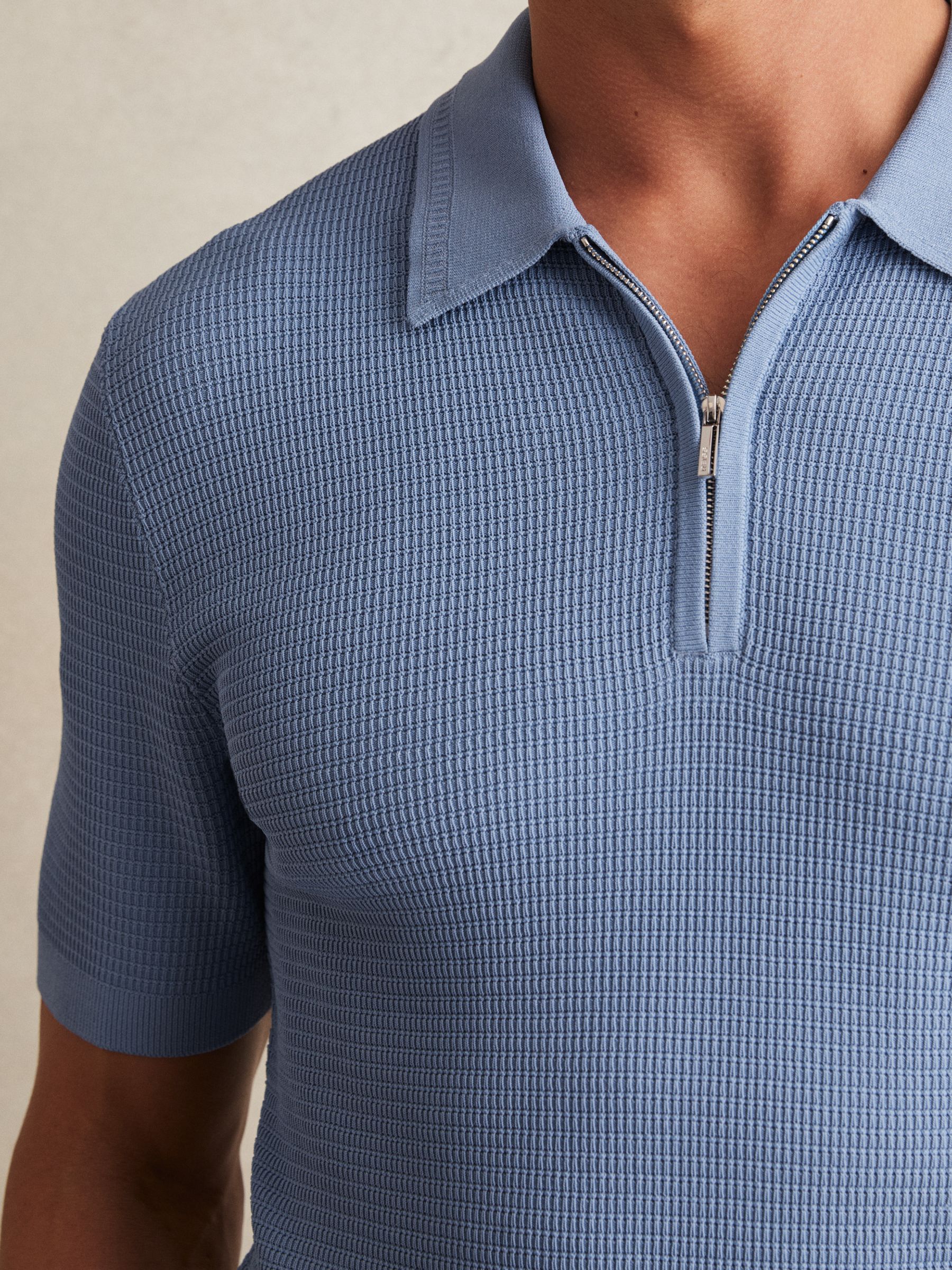 Textured Half-Zip Polo Shirt in Blue