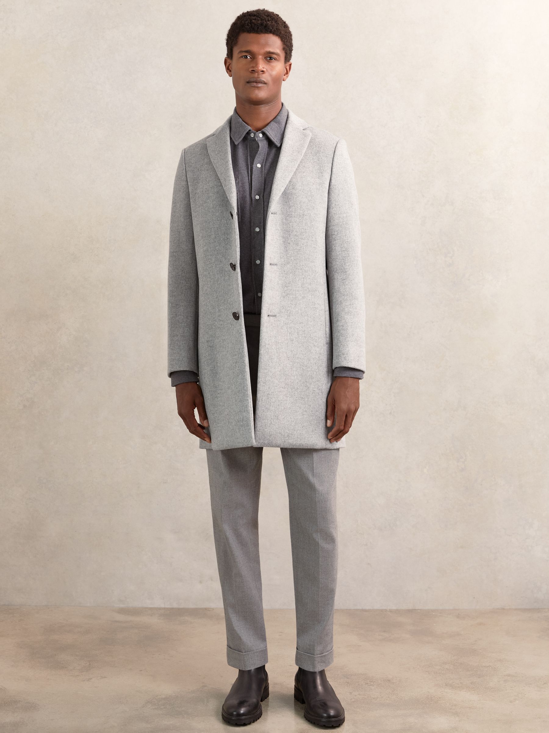 Wool-Blend Single-Breasted Overcoat in Soft Grey