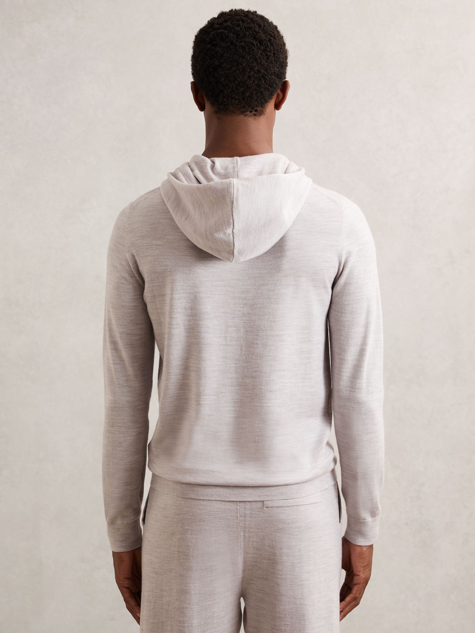 Merino Wool Drawstring Hoodie in Wicker Brown Melange