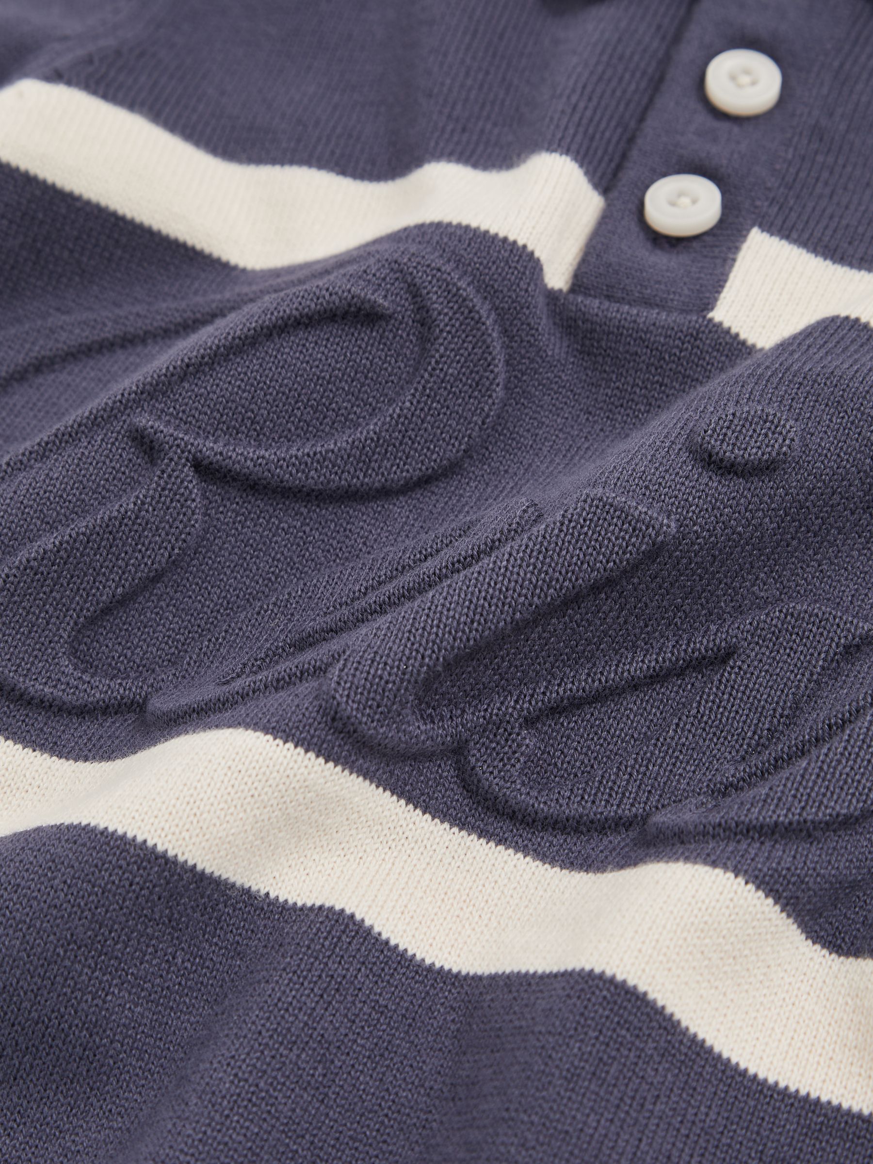 3-9 yrs Cotton Logo-Embossed Knit Polo Shirt in Indigo Blue/White