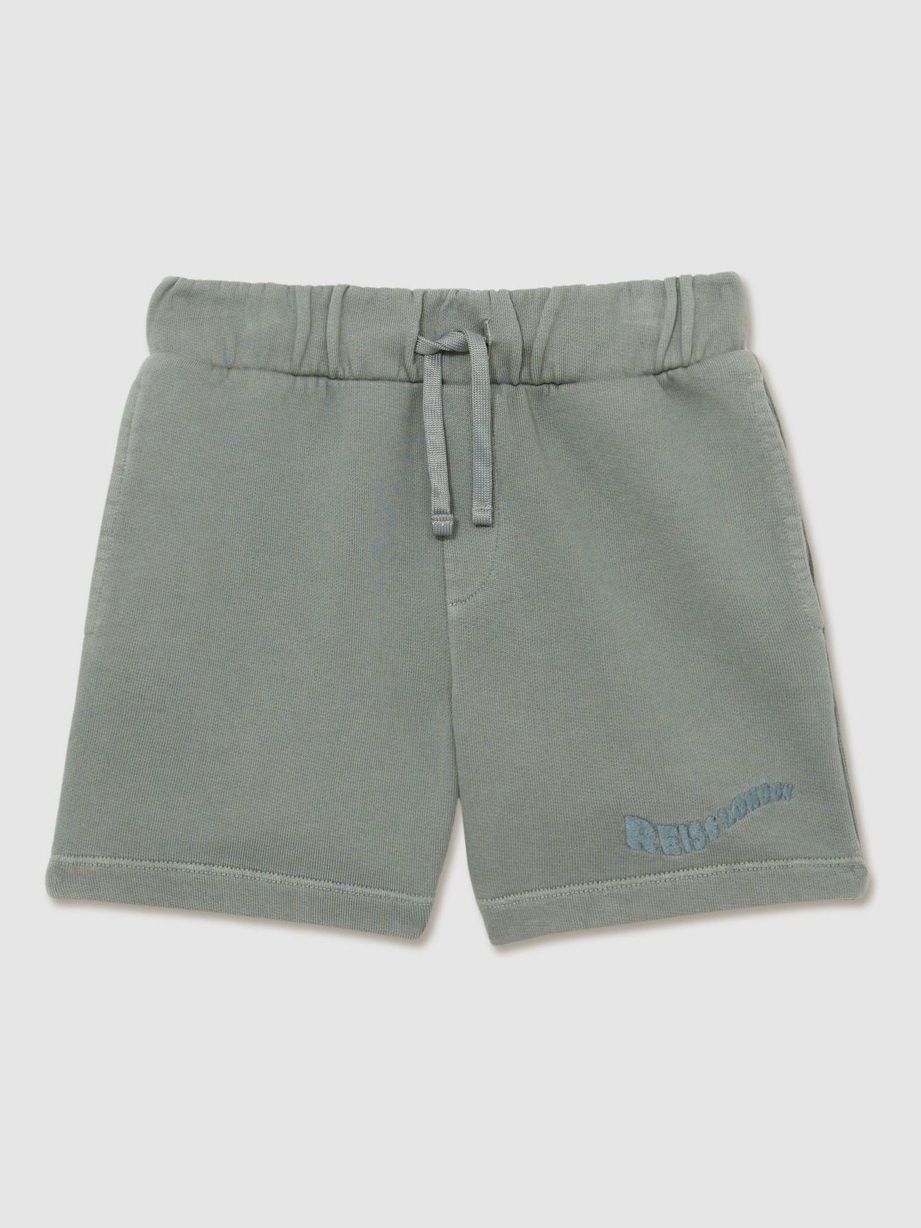 9-13 yrs Cotton Brand-Embroidered Shorts in Washed Sage