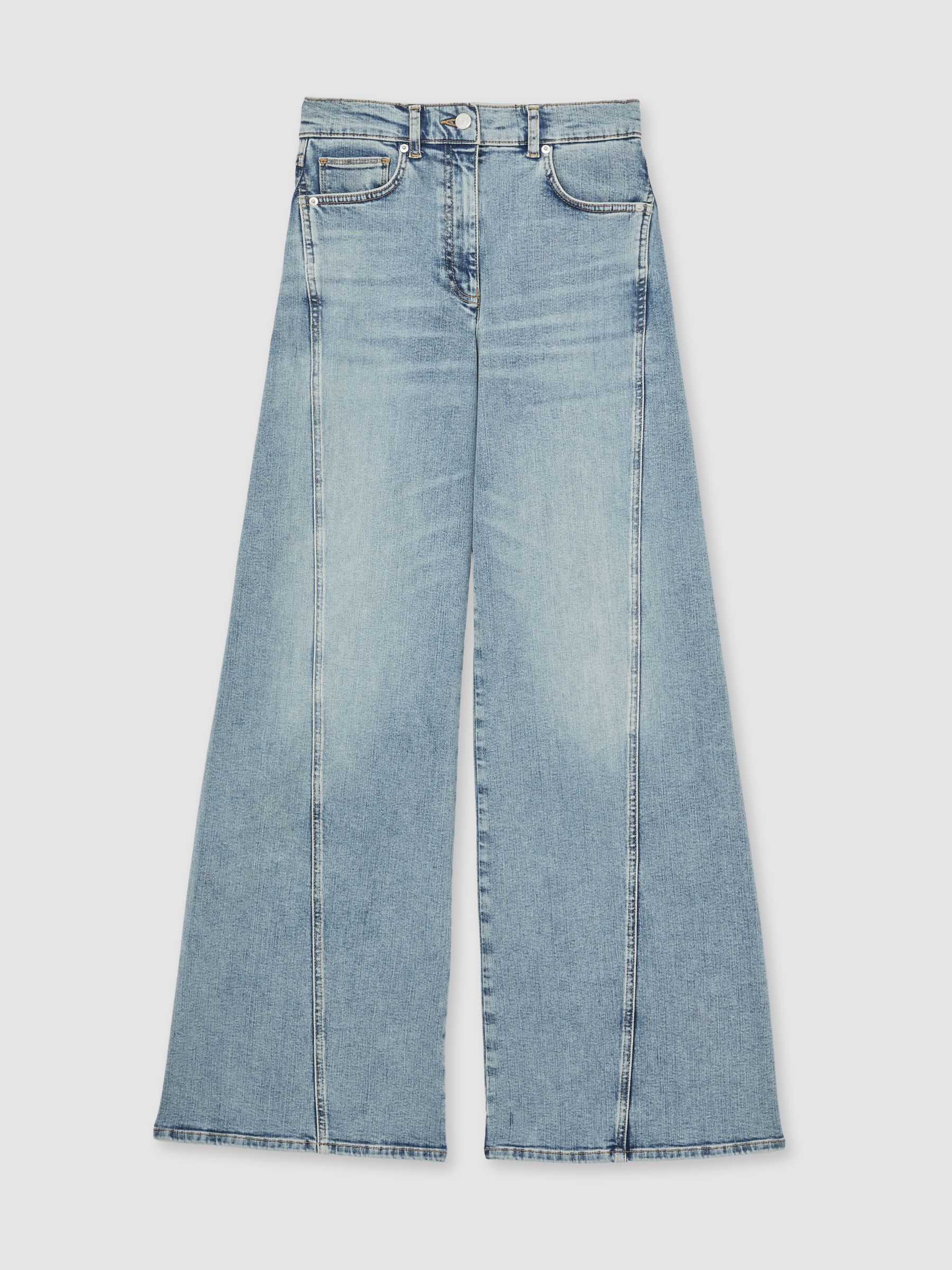 Twist Seam Wide Leg Jeans in Light Blue