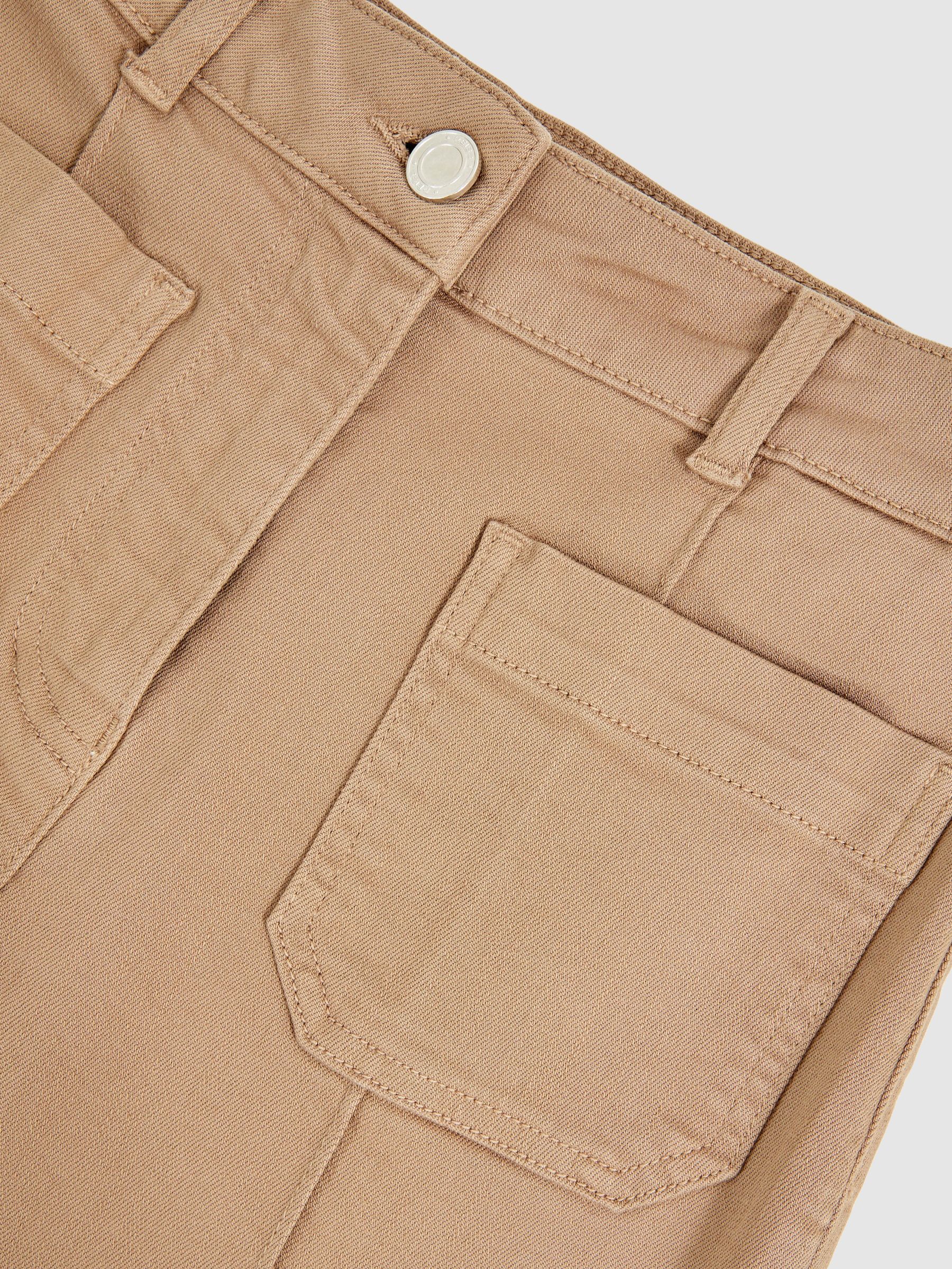 Patch-Pocket Flared Jeans in Taupe Neutral