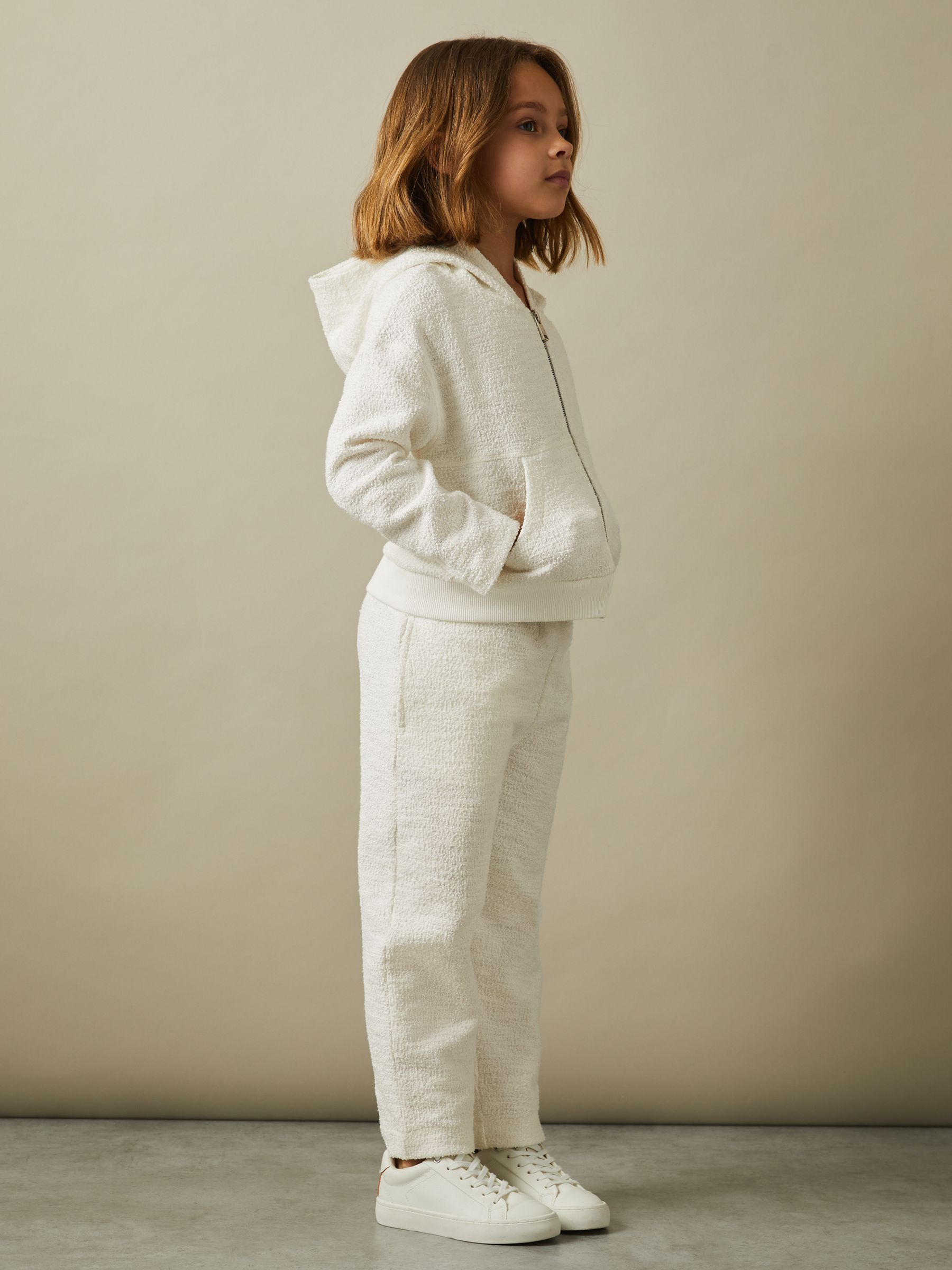 9-13 yrs Cotton Blend Boucle Hoodie and Joggers Set in Cream