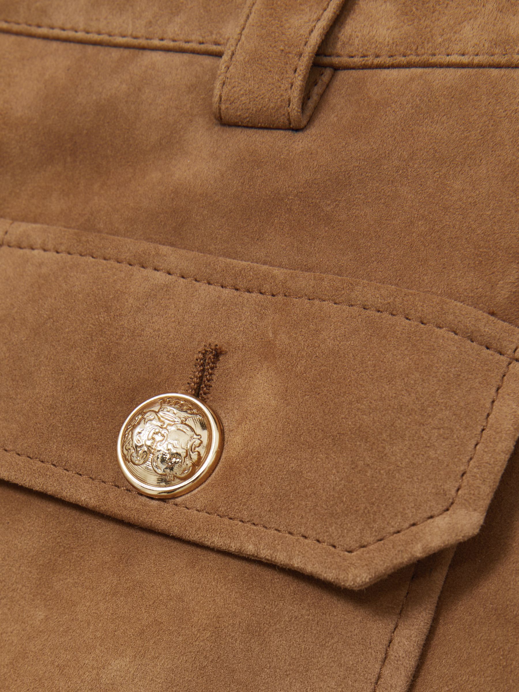 Suede Button-Through Mini Skirt in Tan