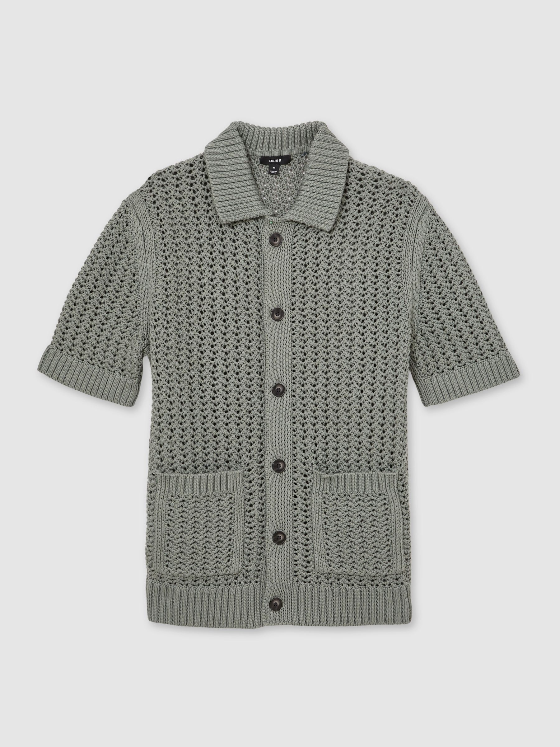 Crochet Button-Through Shirt in Sage Green