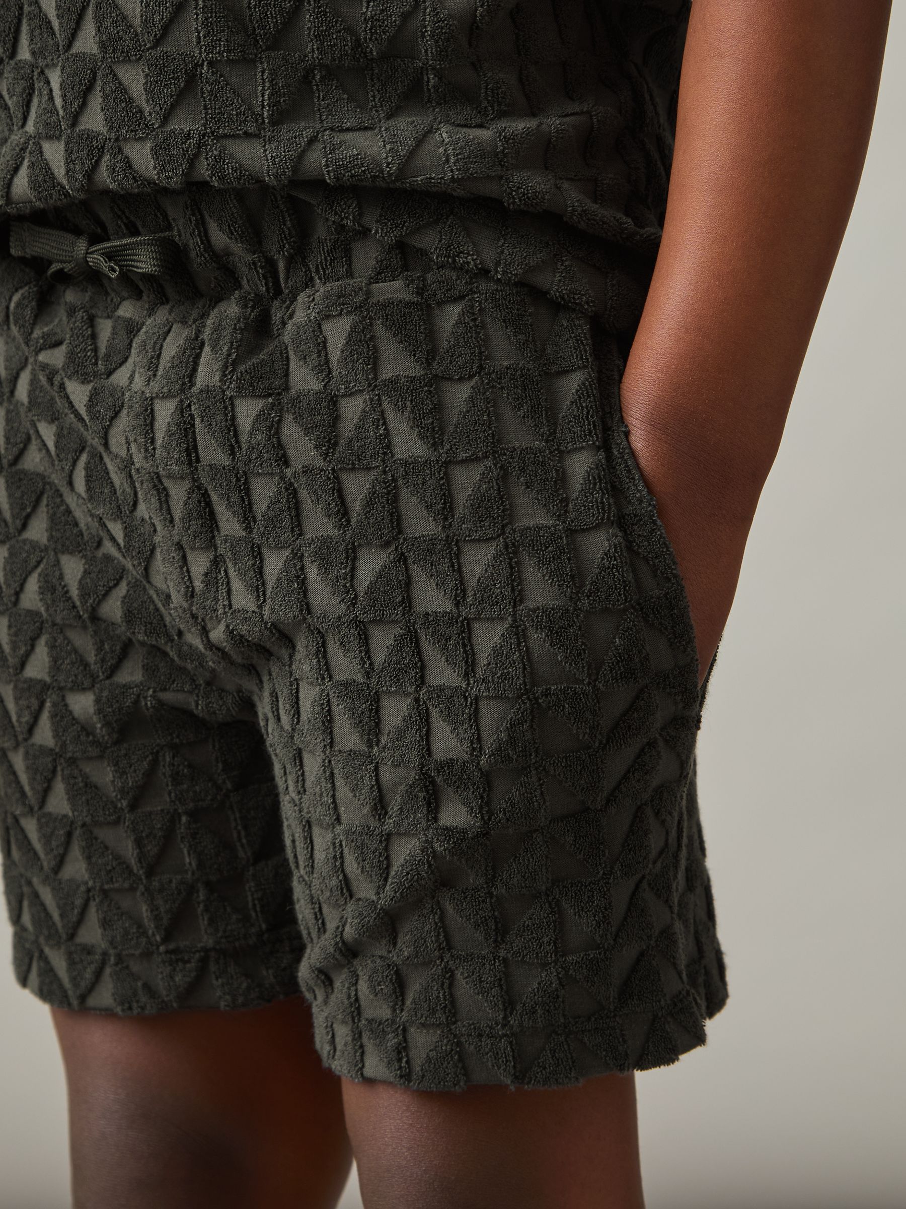 9-13 yrs Textured Towelling Shorts in Dark Sage