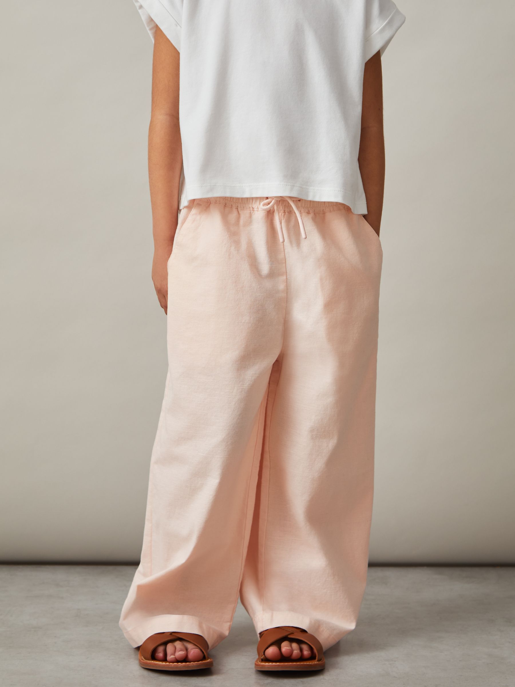 Cotton-Linen Drawstring Trousers in Pink