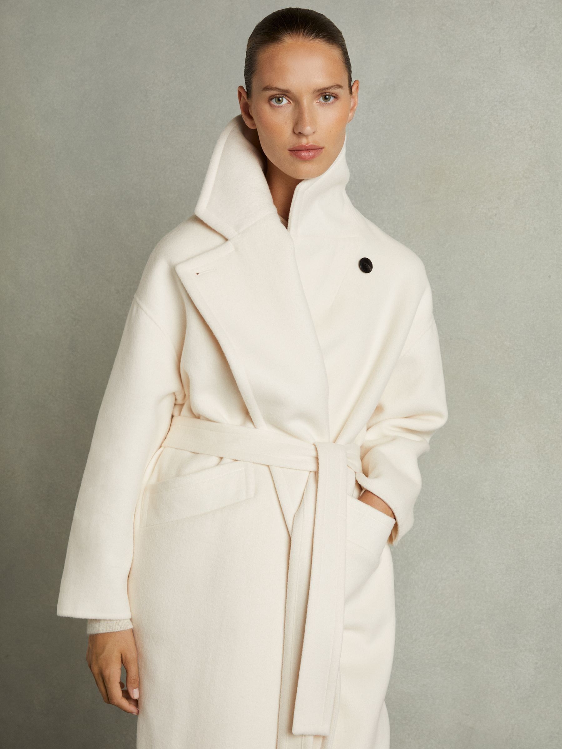 Petite Wool-Blend Blindseam Coat in Cream