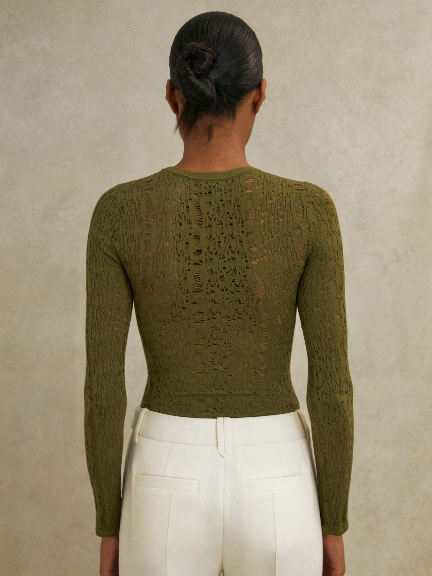 Atelier Lace-Knit Long-Sleeve Bodysuit in Green