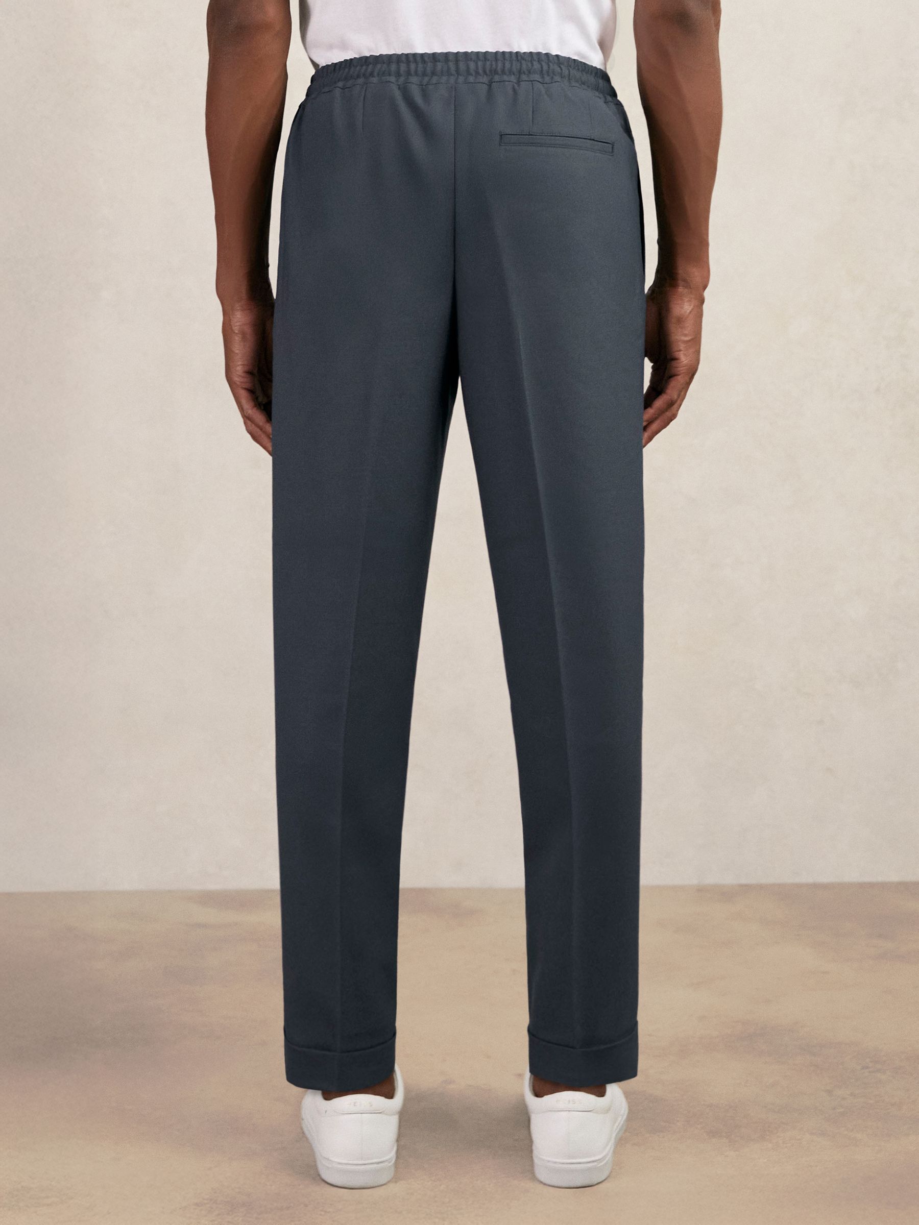 Relaxed Drawstring Trousers with Turn-Ups in Steel Blue