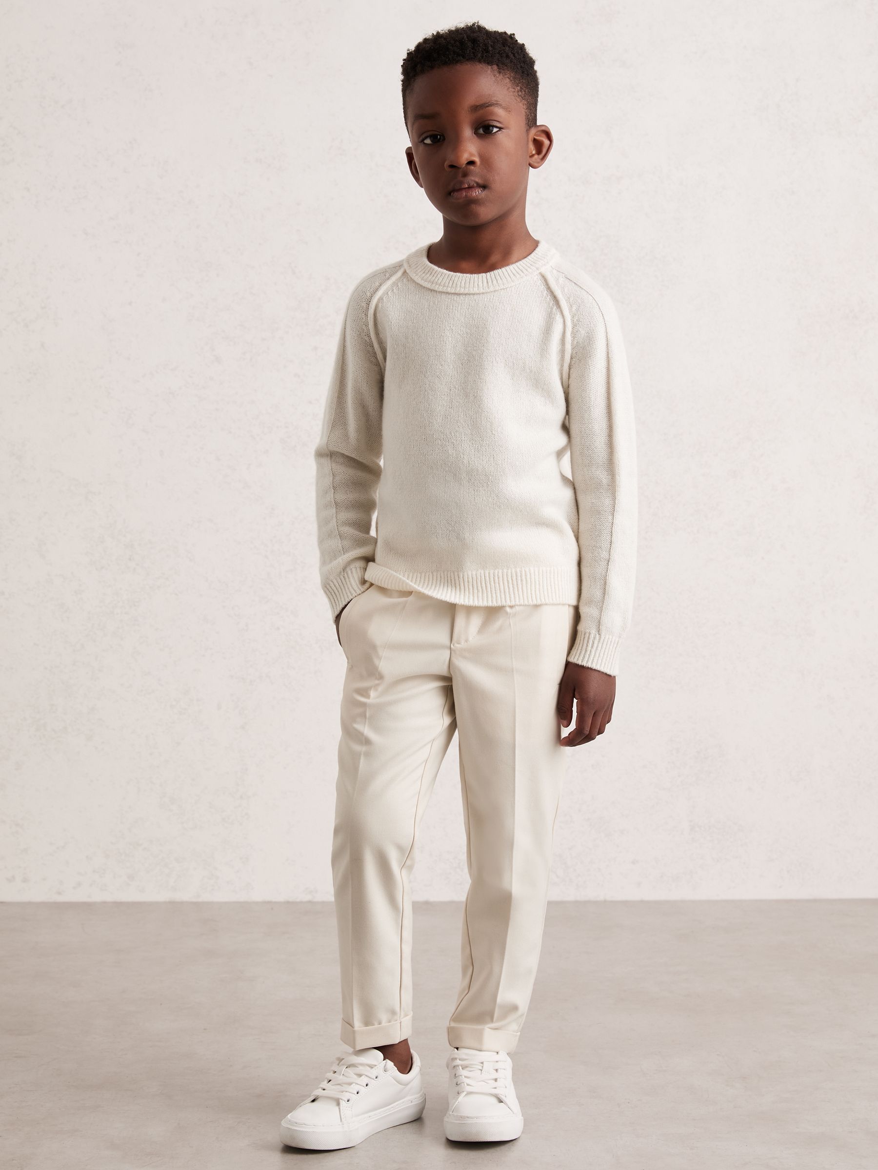 9-13 yrs Wool-Cashmere Reverse-Seam Jumper in Off White