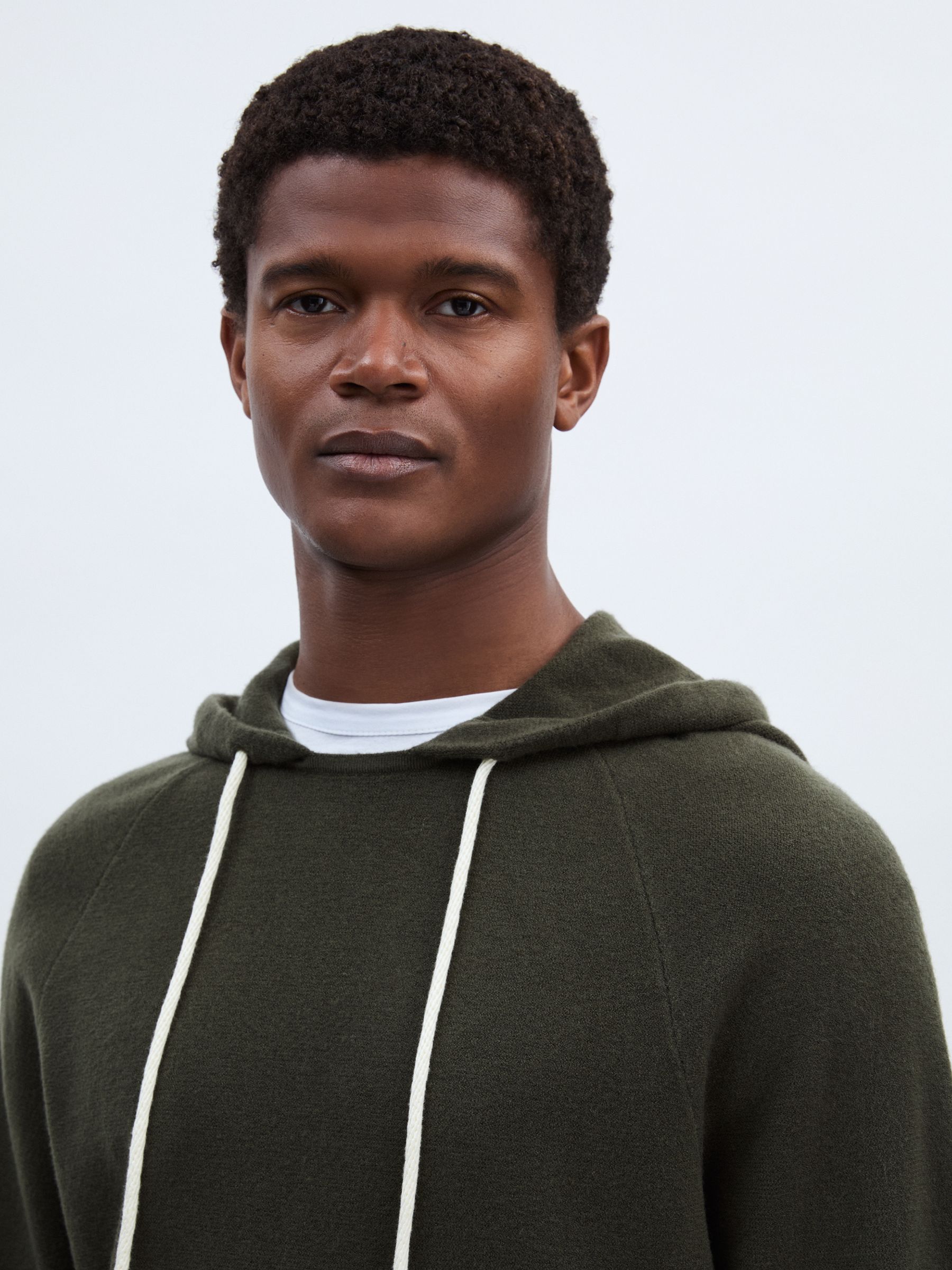 Paige Donaldson Drawstring Knitted Hoodie in Khaki