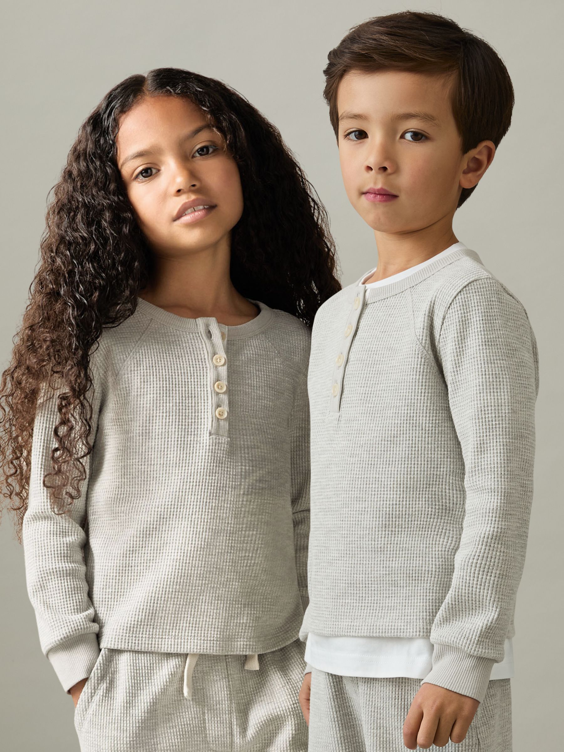 4-9 yrs Cotton-Blend Jersey Waffle Top And Trousers Set in Grey