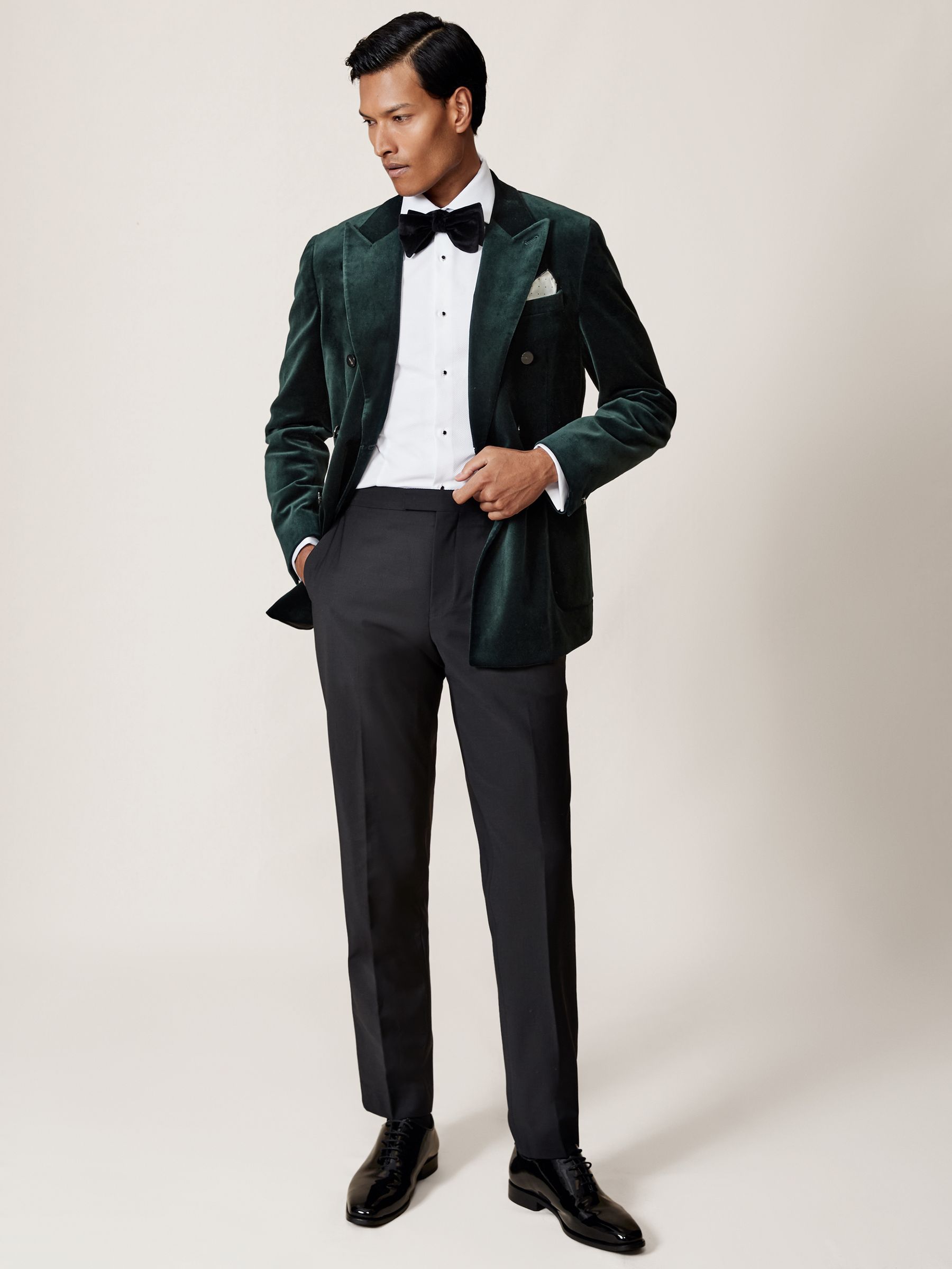 Double-Breasted Velvet Blazer Regular-Fit in Emerald Green