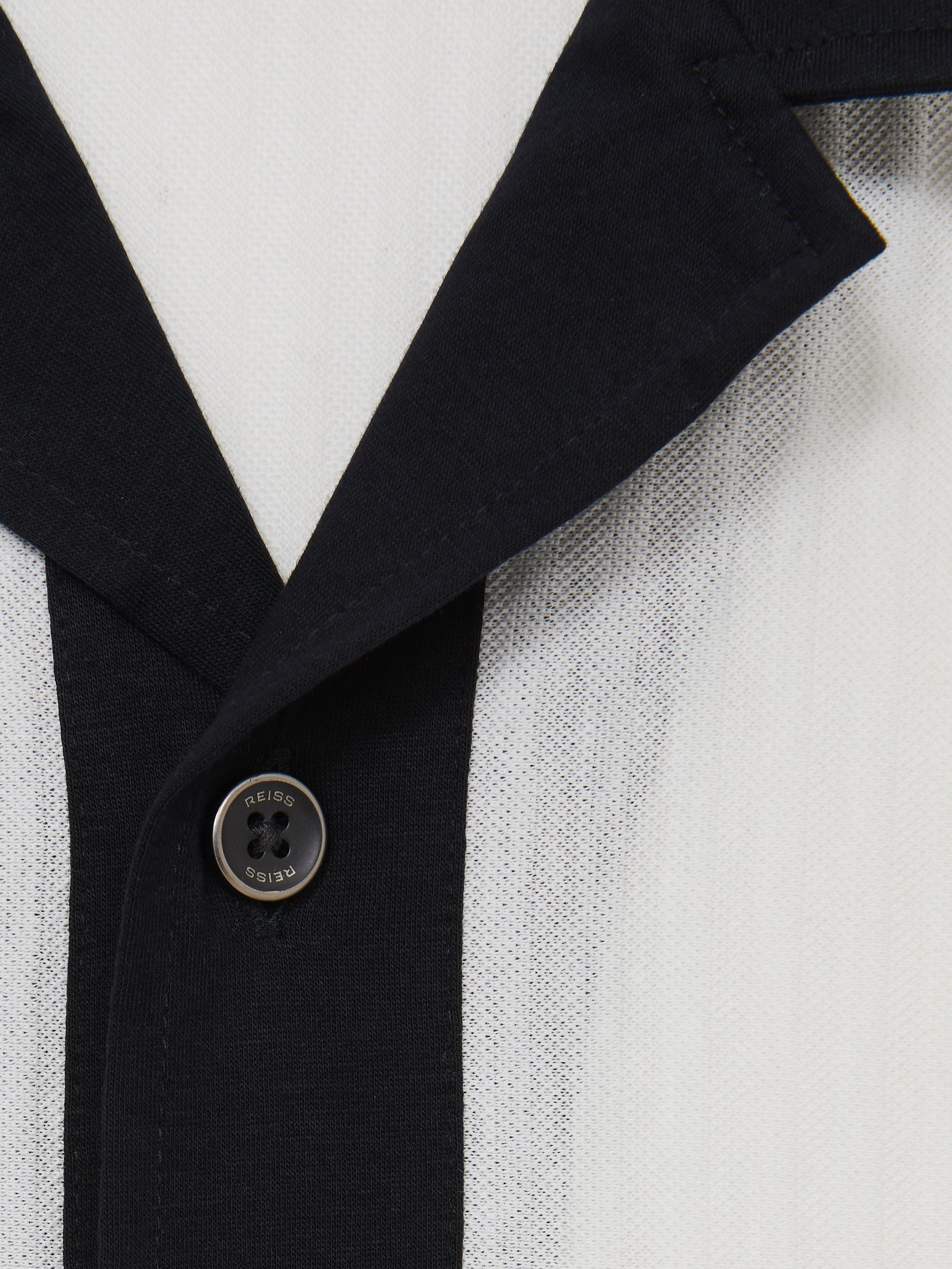 Cotton Textured Colour-Block Shirt in White/Navy