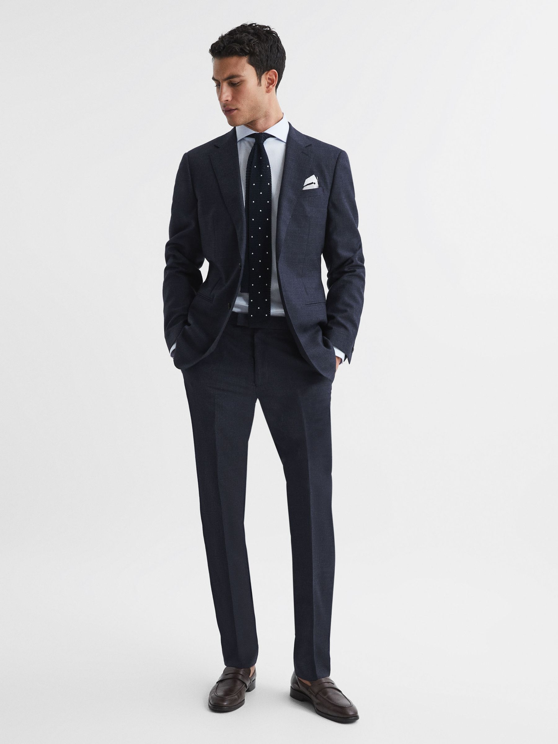 Textured Slim Fit Blazer in Navy