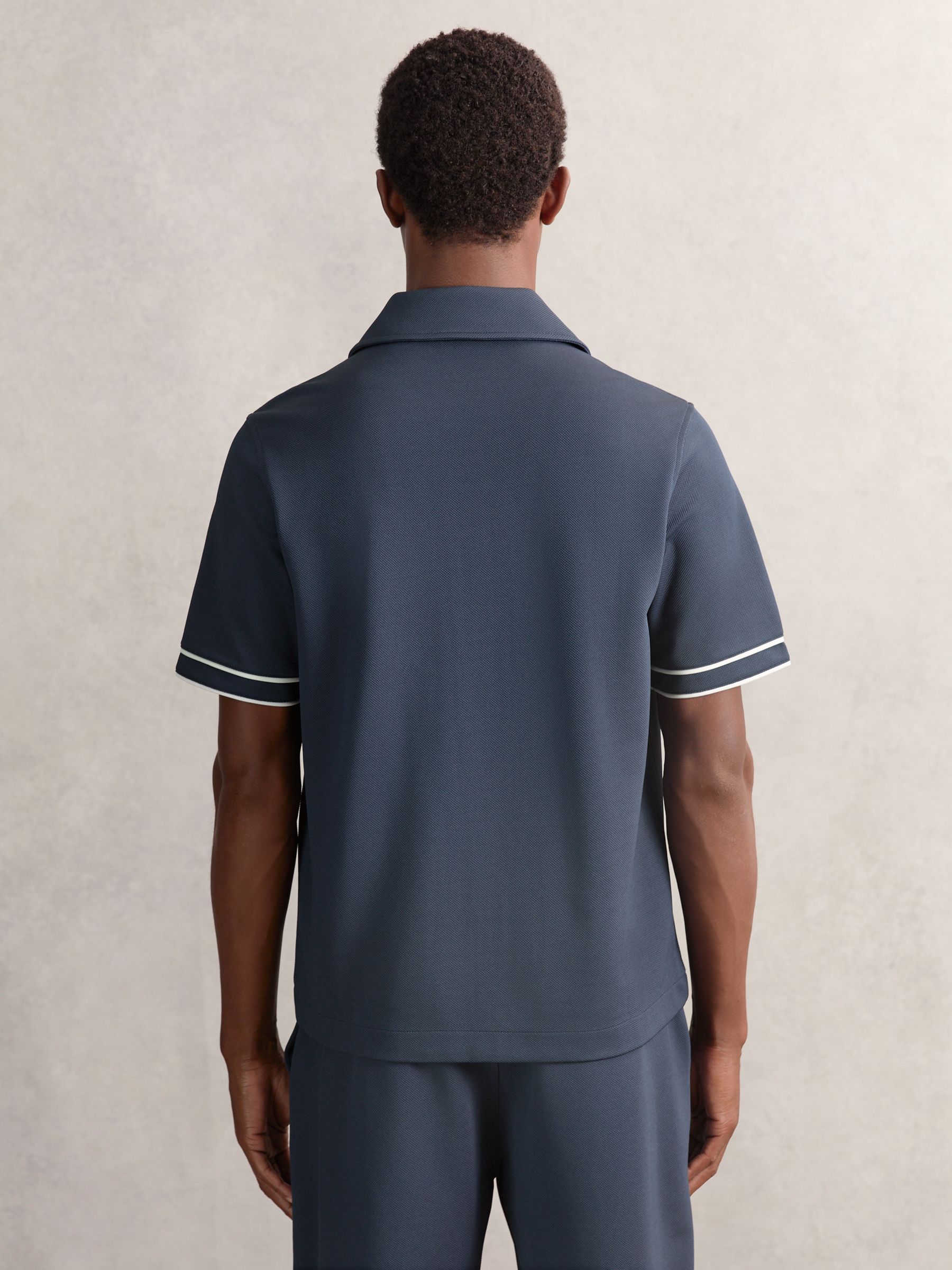 Piped-Stripe Cuban-Collar Shirt in Airforce Blue