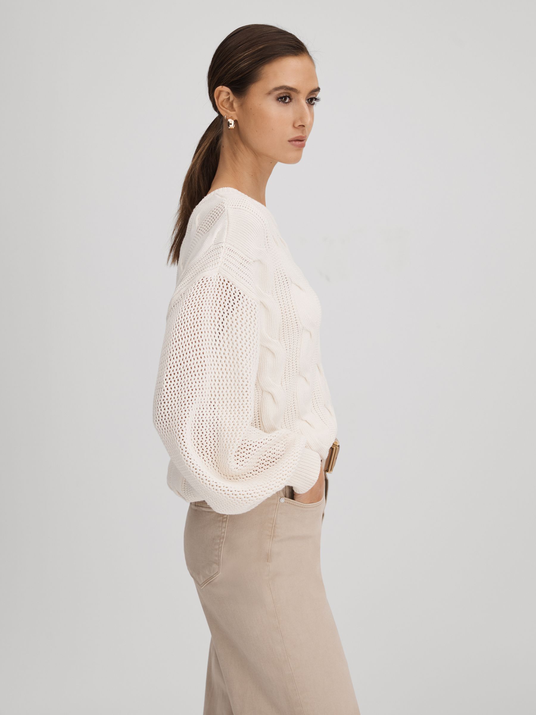 Paige Cotton Blend Knitted Jumper in Ivory