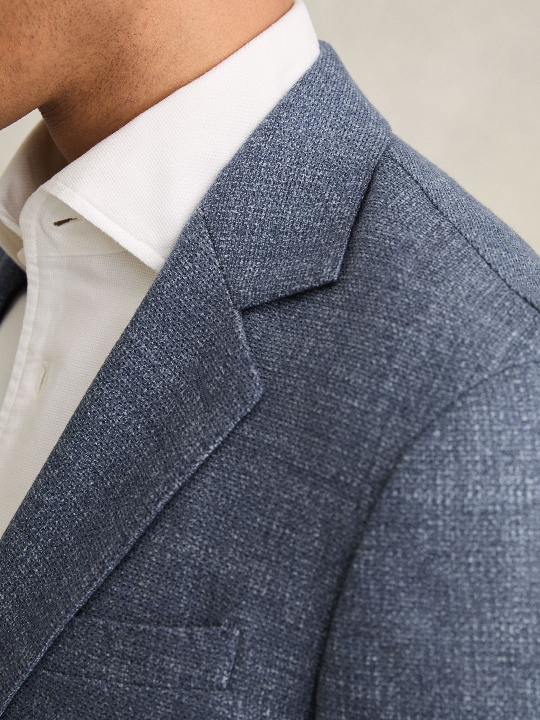 Slim-Fit Single-Breasted Wool-Blend Textured Blazer in Blue