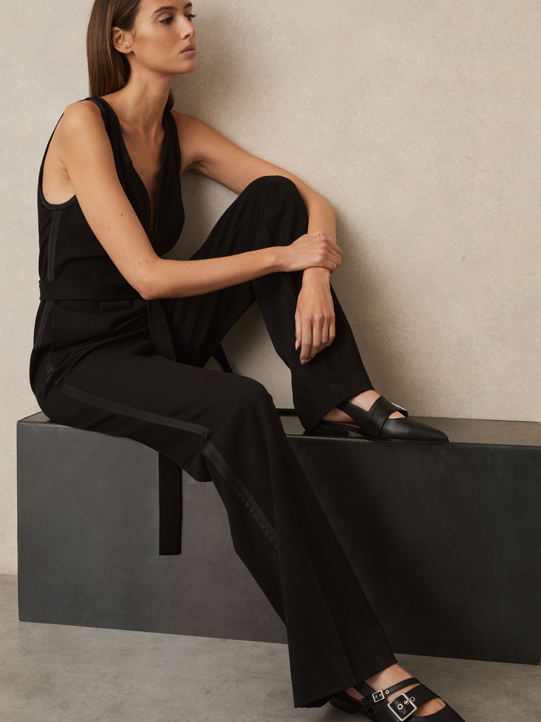 Leather Buckle-Strap Flat Mules in Black