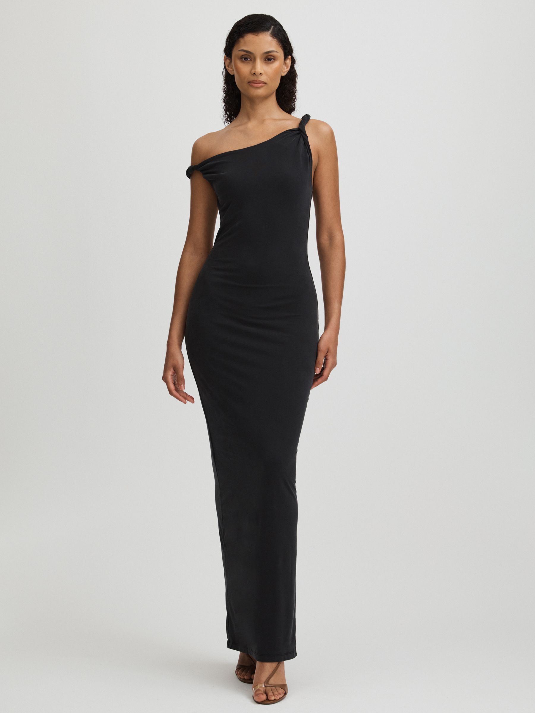Twisted Strap Jersey Maxi Dress in Black