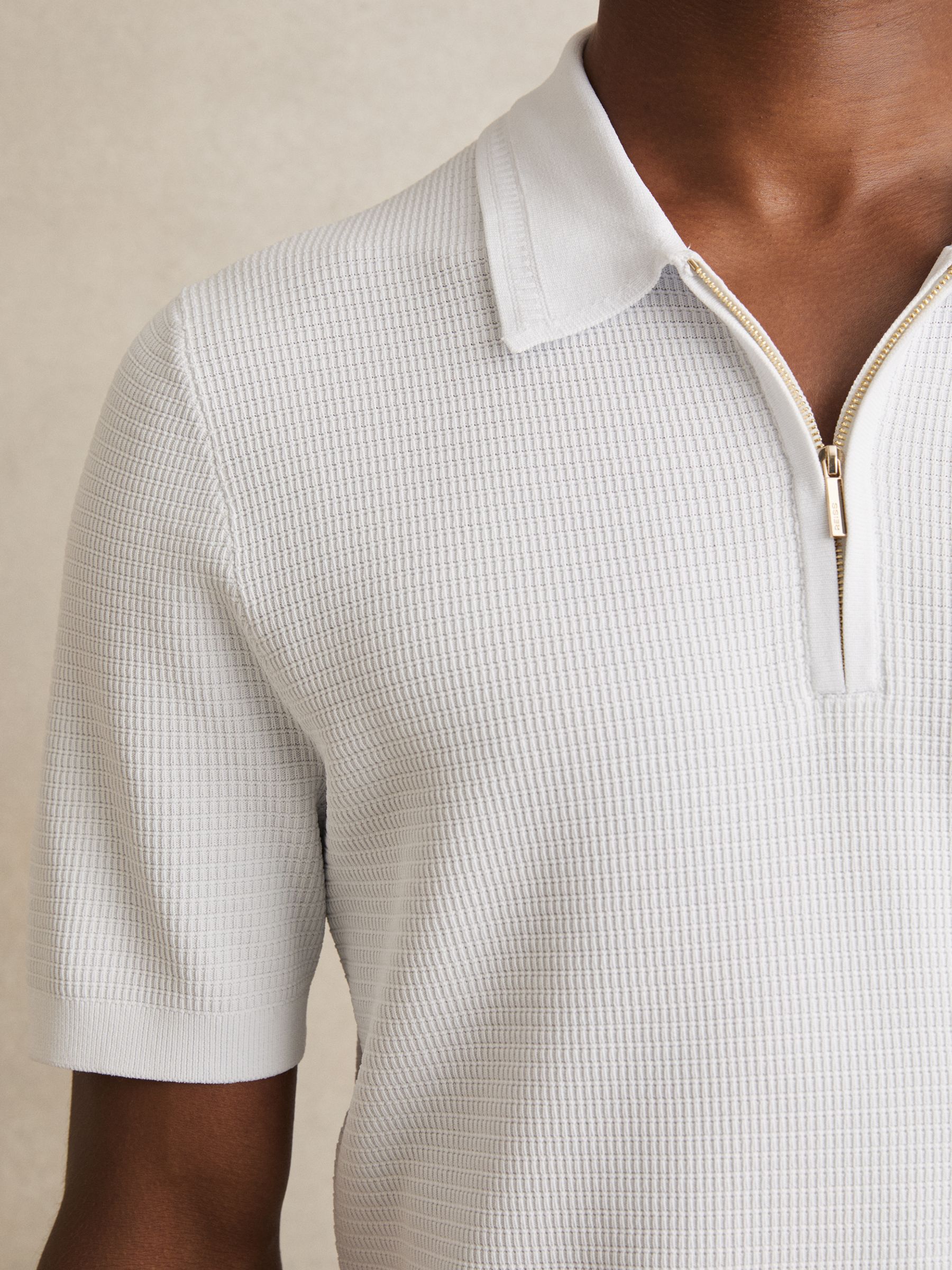 Textured Half-Zip Polo Shirt in White