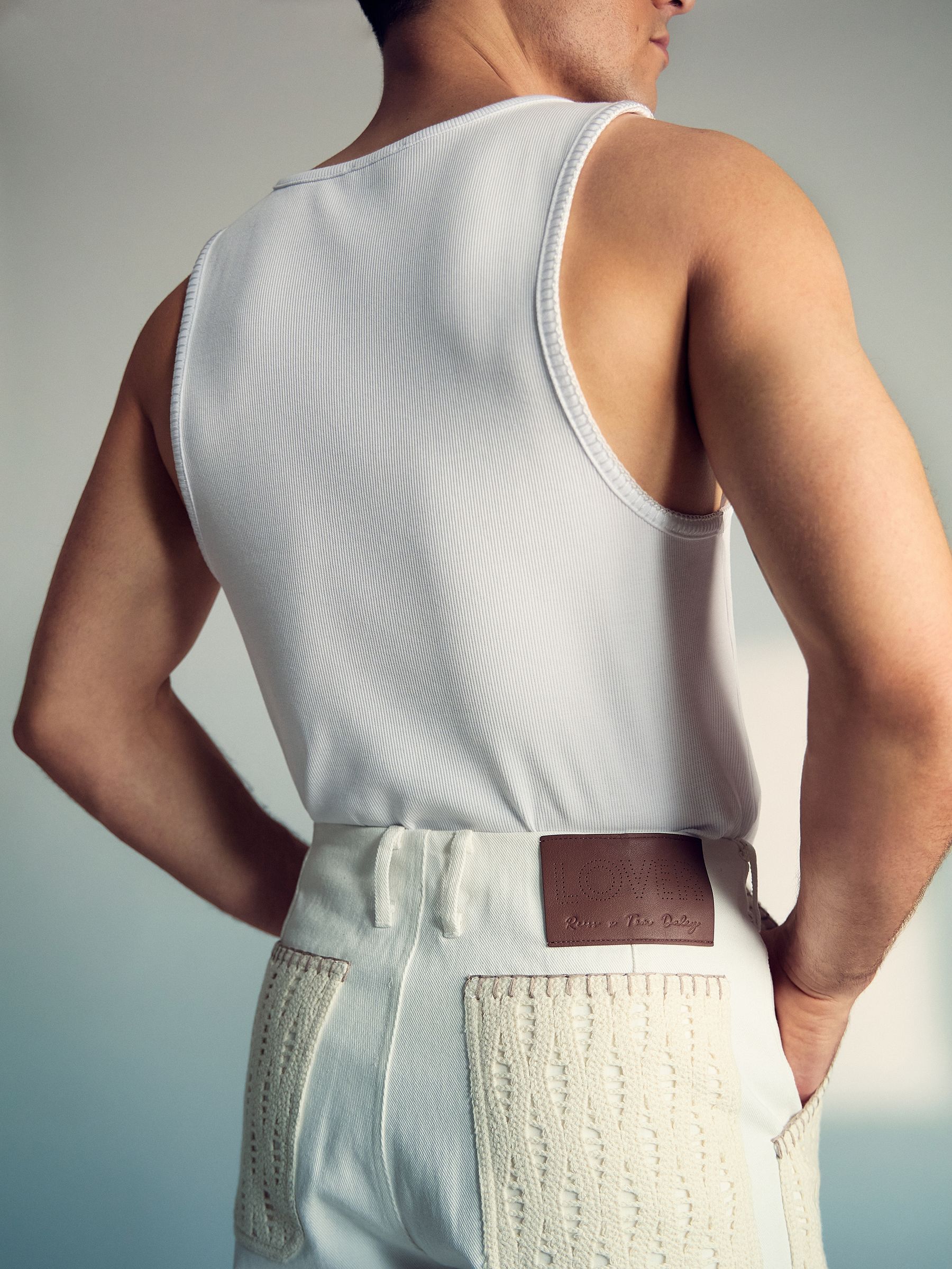 Reiss | Tom Daley Crochet Denim Shorts in Off White